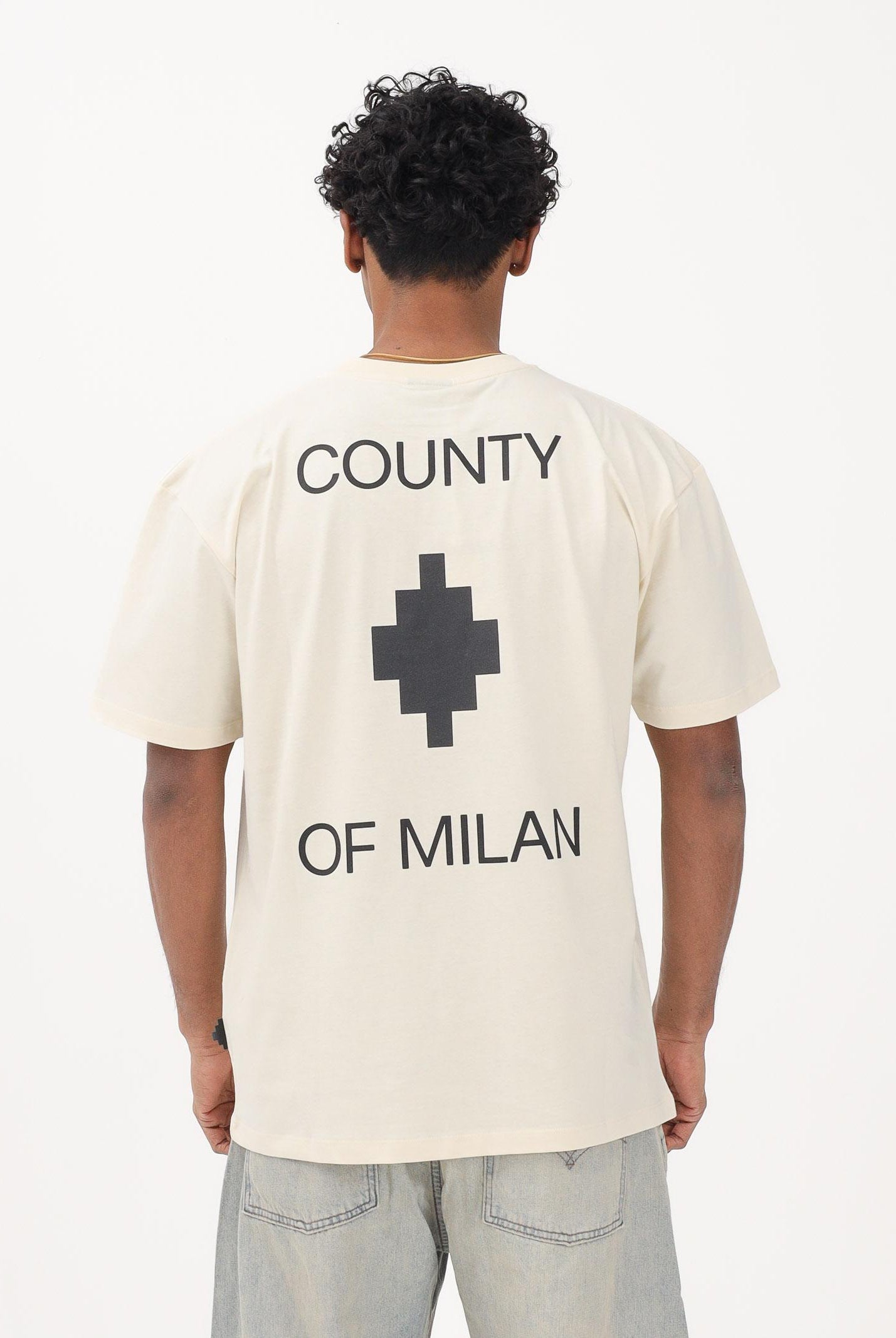 MARCELO BURLON COUNTY OF MILAN T-shirt a manica corta beige da uomo con stampa logo S6CMMATH096 412 MARCELO BURLON COUNTY OF MILAN