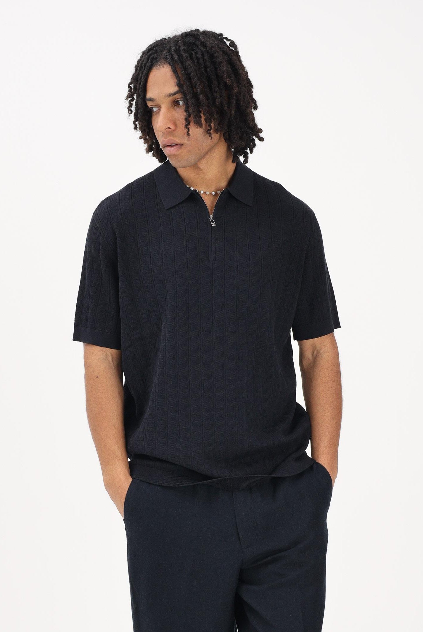 ARMANI EXCHANGE Polo a manica corta nera da uomo con lavorazione a costine XM002438AF22249 UB101 ARMANI EXCHANGE
