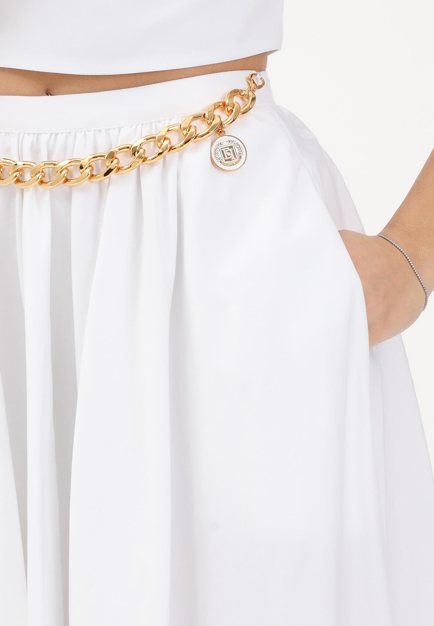 ELISABETTA FRANCHI Gonna midi bianca da donna con dettaglio gioiello GO16061E2 100 ELISABETTA FRANCHI