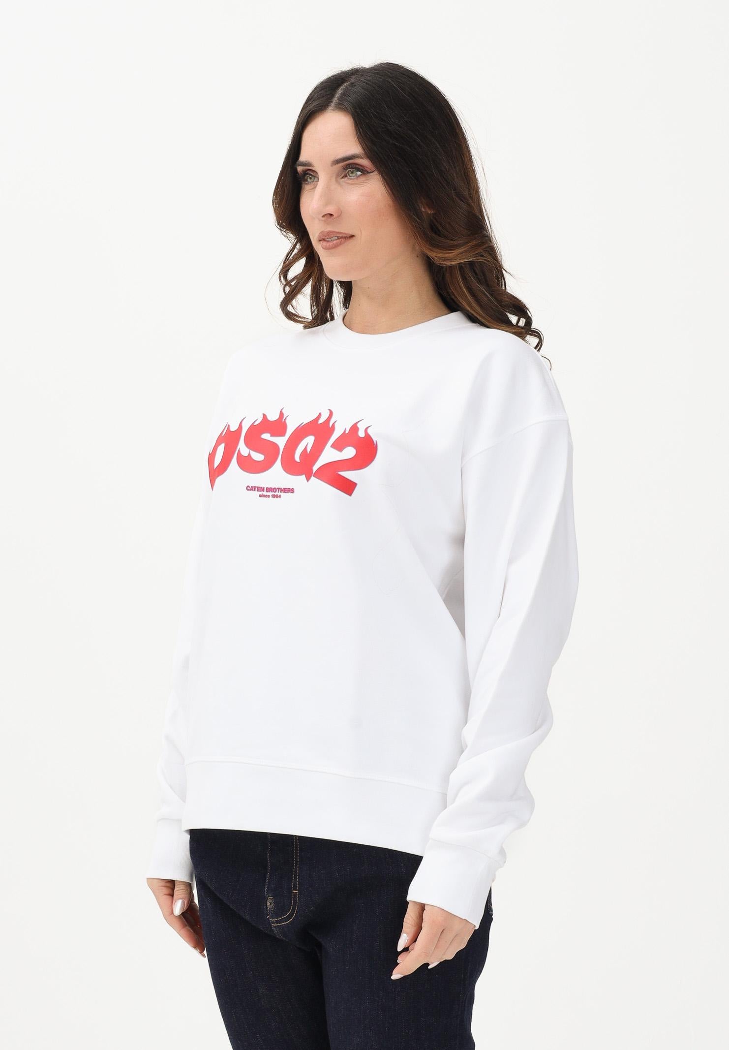 DSQUARED2 Felpa girocollo bianca per bambino, bambina e donna con logo DSQ2 DQ3187D0AGW DQ100 DSQUARED2