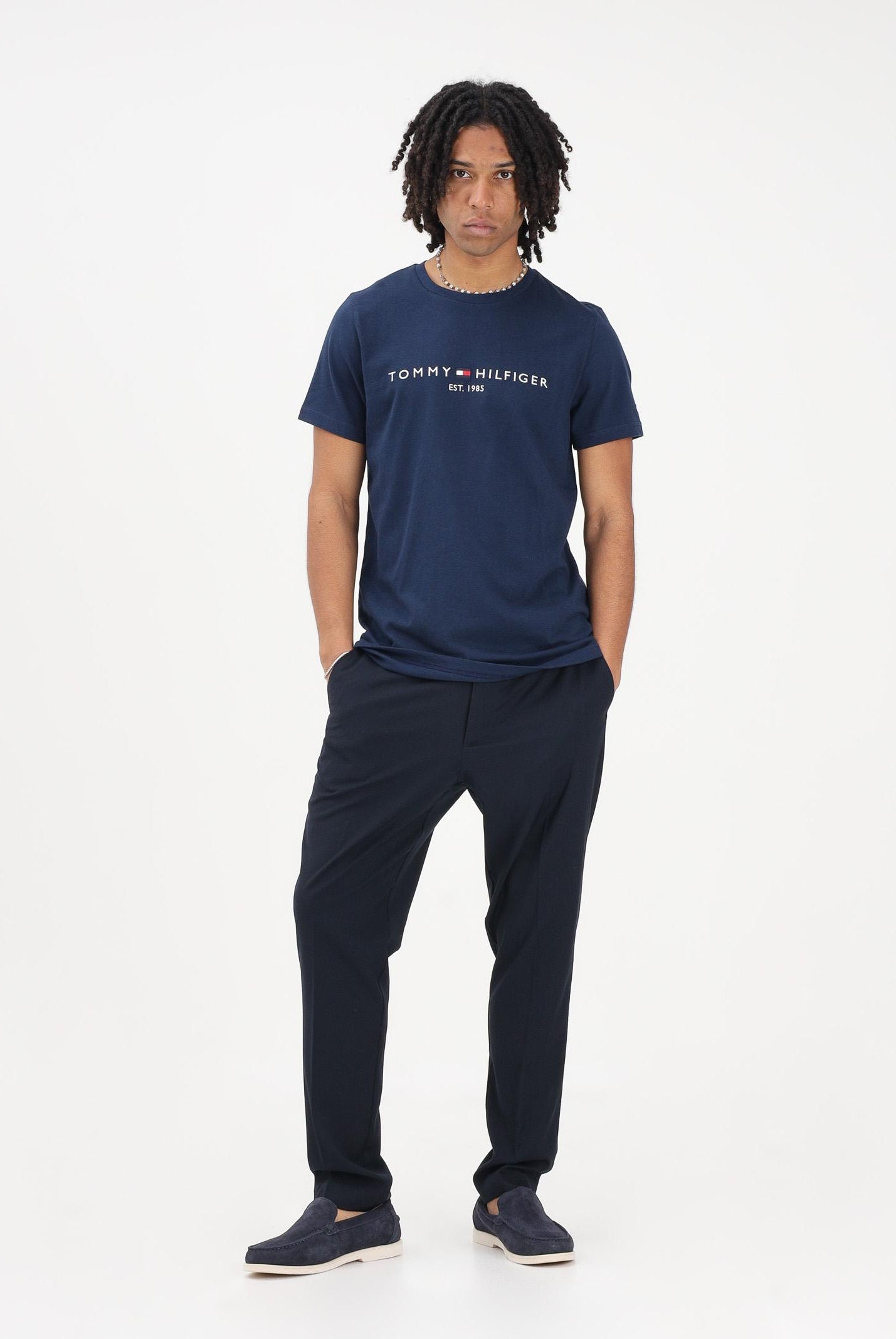 TOMMY HILFIGER T-shirt a manica corta blu da uomo con logo MW0MW11797 DCC TOMMY HILFIGER