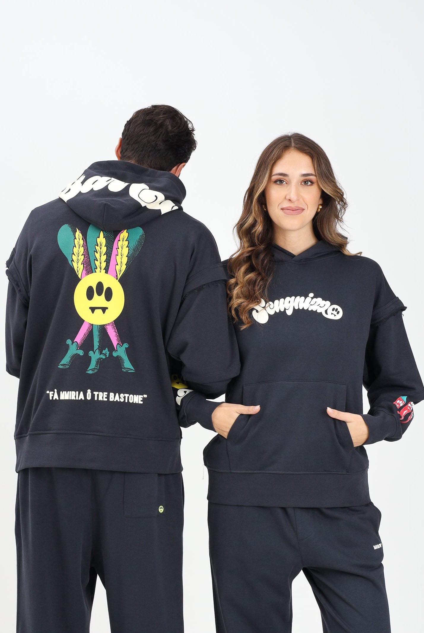 BARROW Felpa con cappuccio grigia per uomo e donna con stampa ironica F5BWUAHS075 251 BARROW