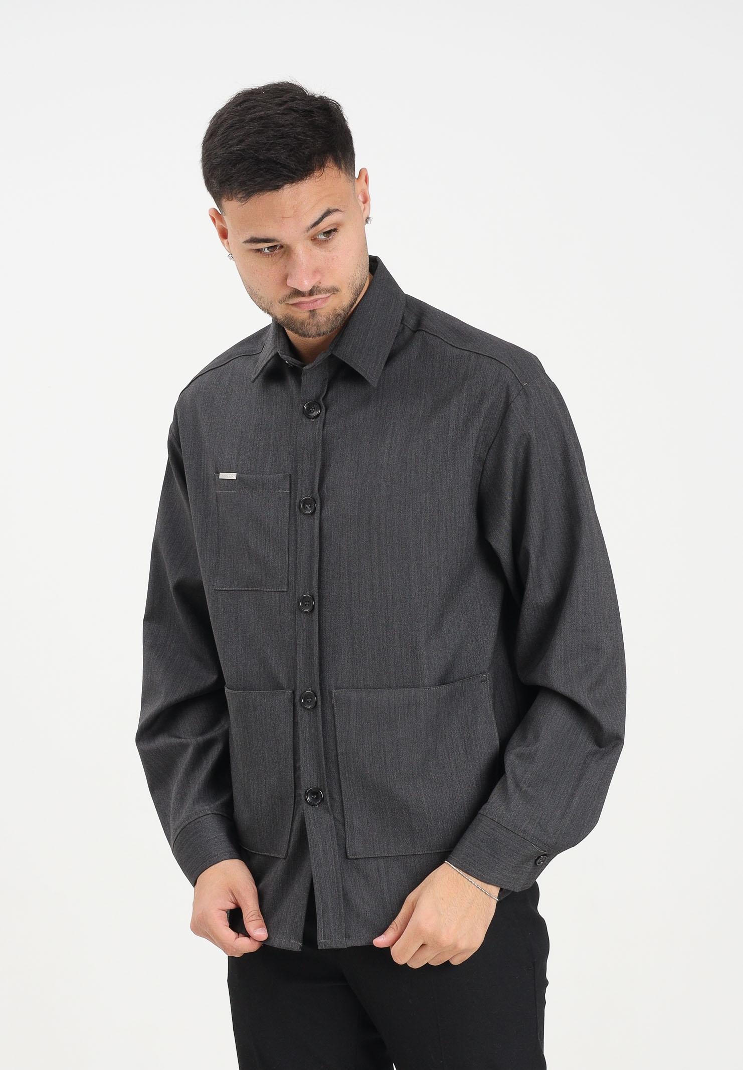 YES LONDON Camicia a manica lunga grigia da uomo XCM7209 AN YES LONDON