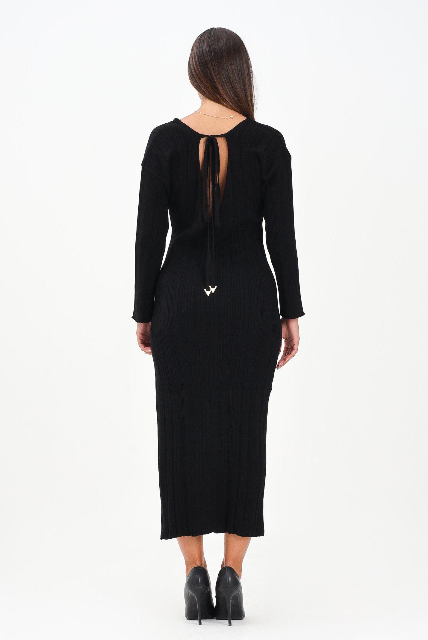 AKEP Abito midi nero da donna con scollo sul retro VSKD11004 V1 AKEP