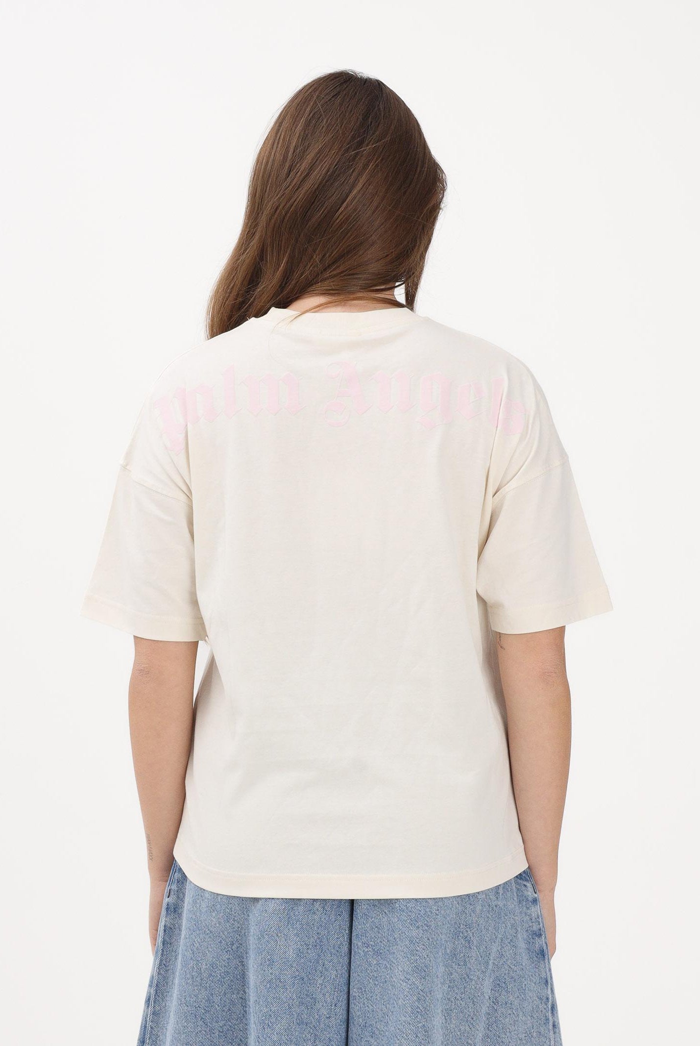 PALM ANGELS T-shirt a manica corta panna per donna, ragazzi e bambini con logo PGAA001S26JER001 002 PALM ANGELS