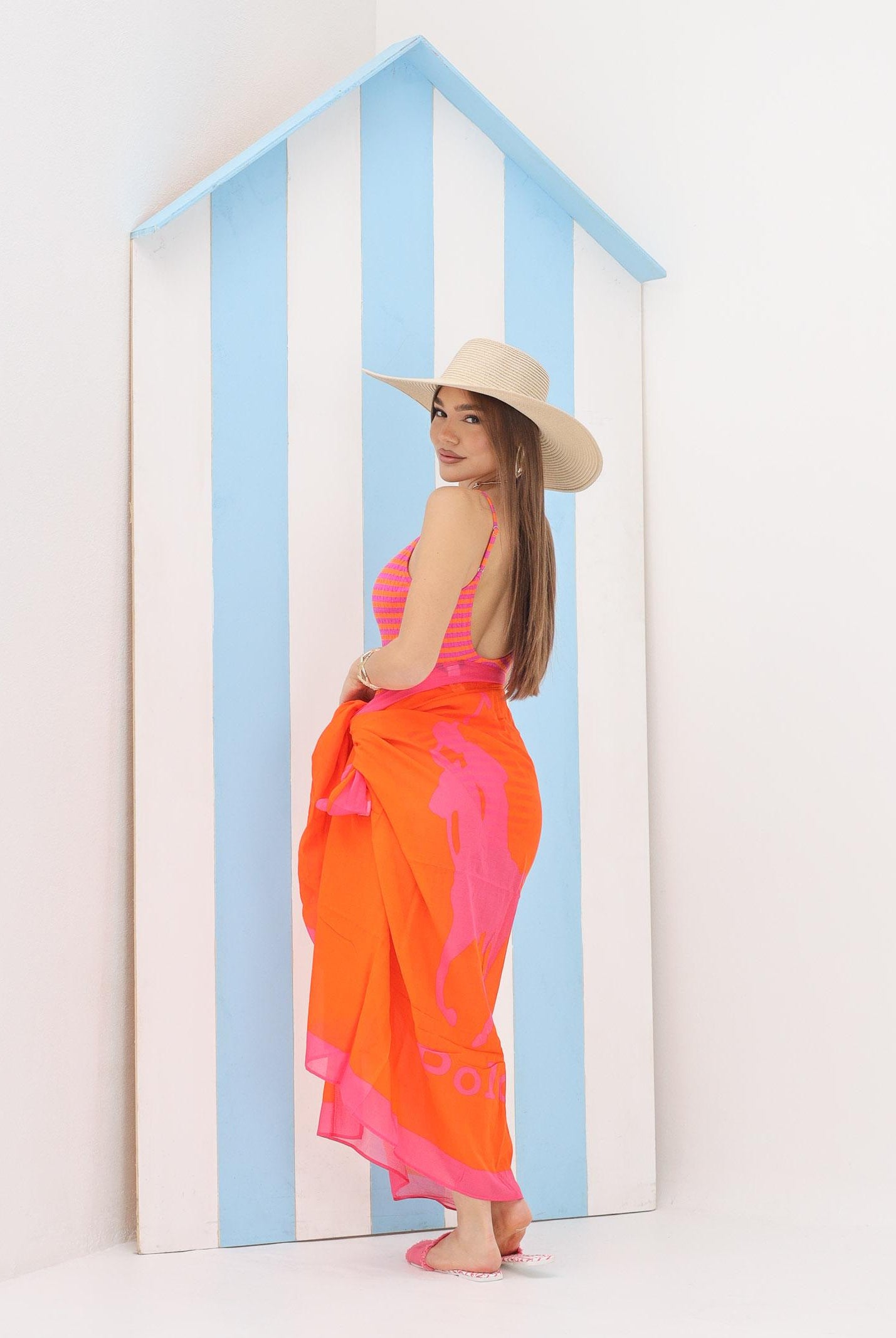 RALPH LAUREN Pareo arancione e fucsia da donna con stampa 21603385 OR RALPH LAUREN