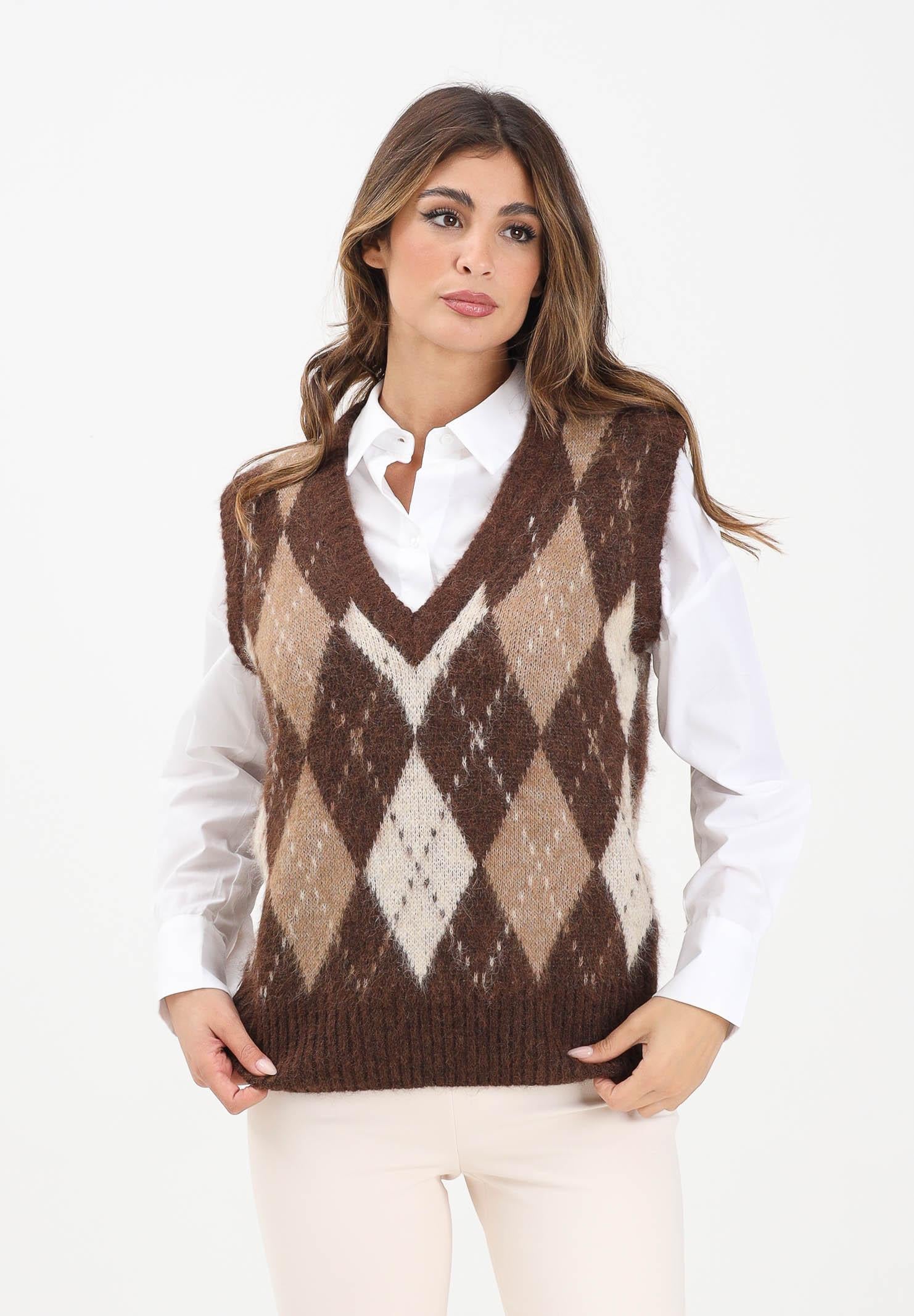 ONLY Gilet da donna con motivo argyle nei toni caldi del marrone, beige e panna 15353229 Chestnut ONLY