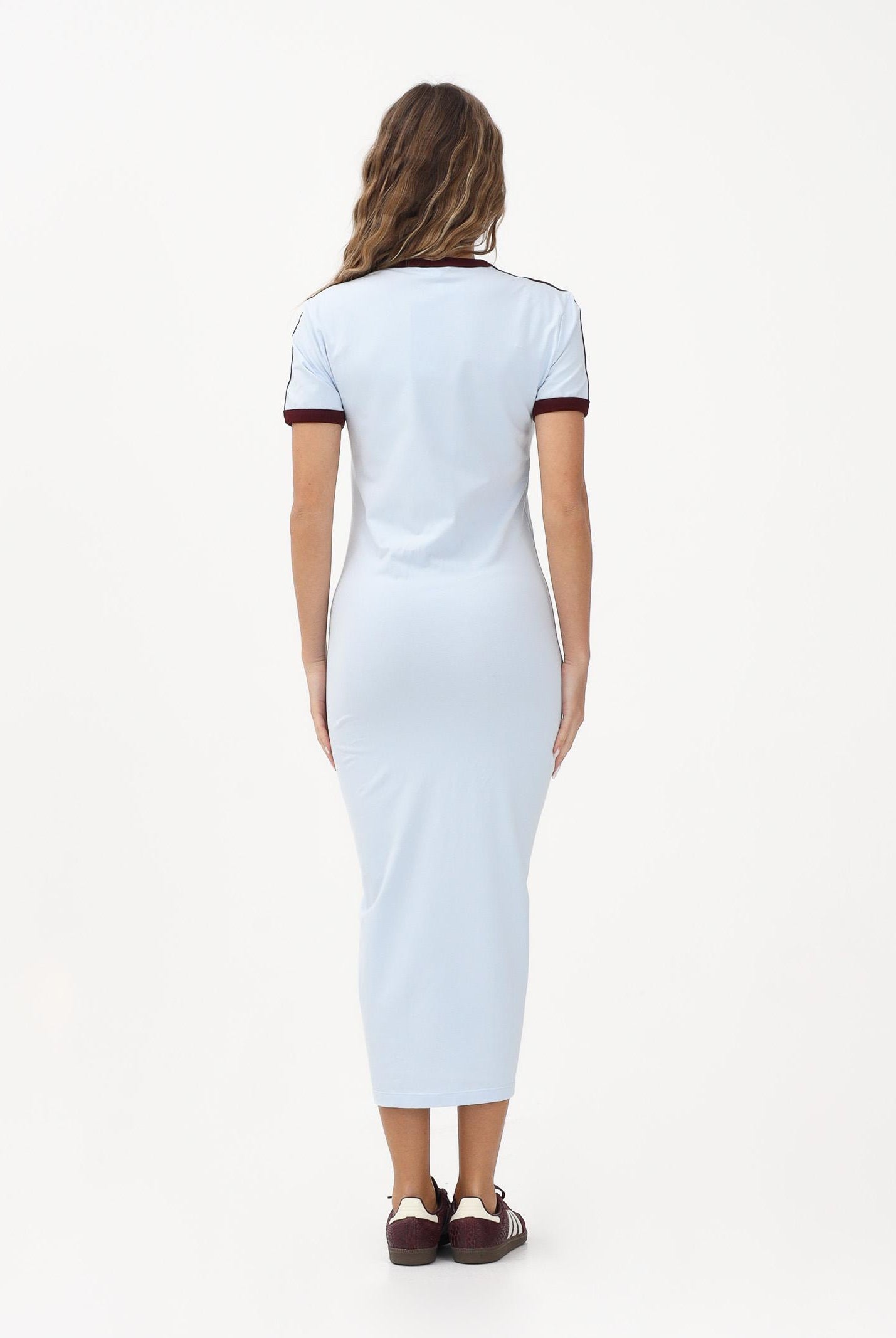 ADIDAS ORIGINALS Abito lungo 3 STRIPES celeste e bordeaux da donna KD3694 . ADIDAS ORIGINALS