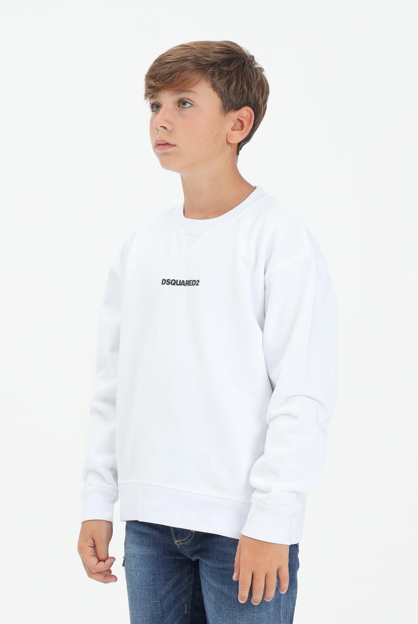 DSQUARED2 Felpa girocollo bianca per donna, ragazzi e bambini con stampa logo DQ2739D0094 DQ100 DSQUARED2