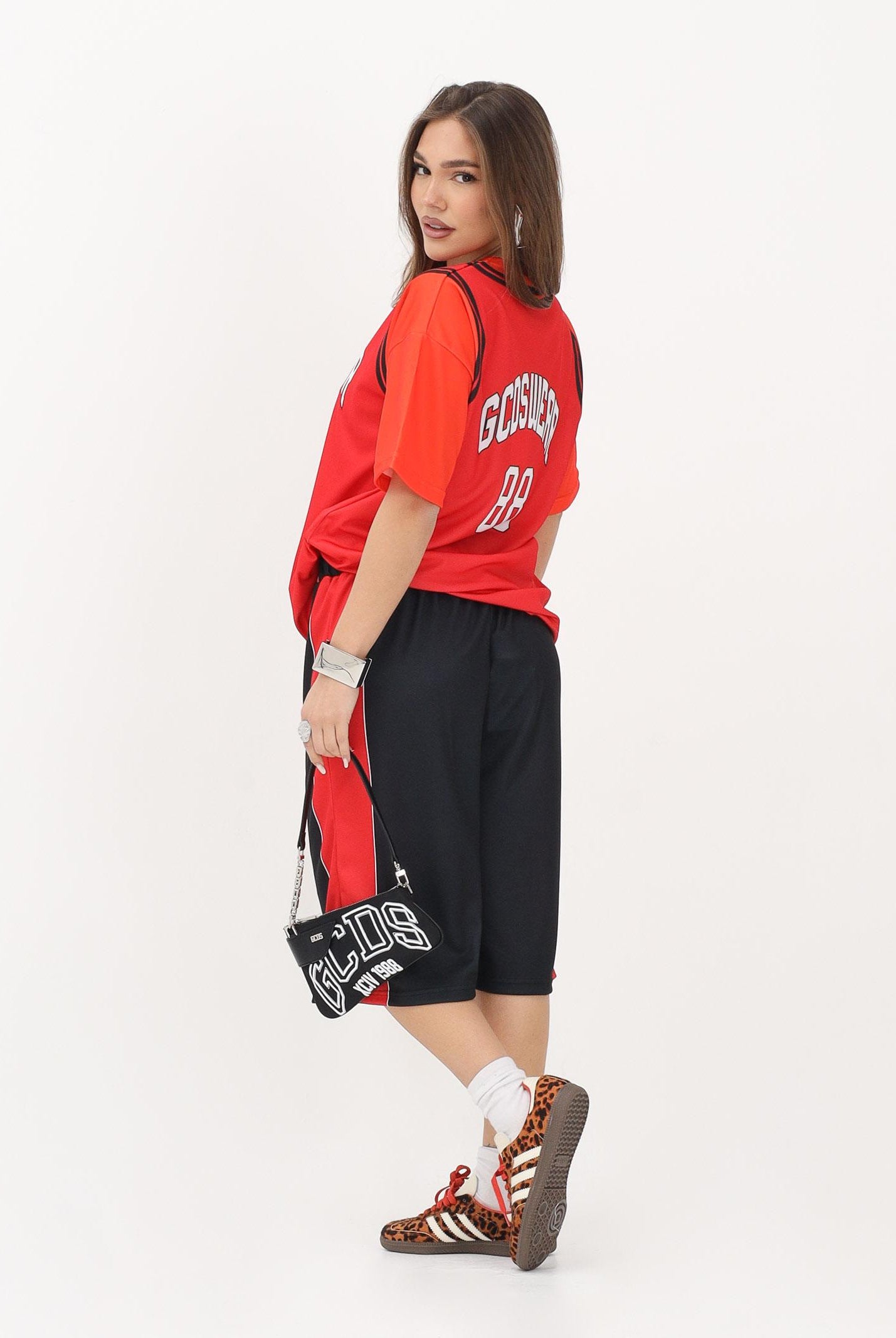 GCDS T-shirt a manica corta rossa e arancio per donna, ragazzi e bambini con stampa C1BJQC706J338 436O GCDS