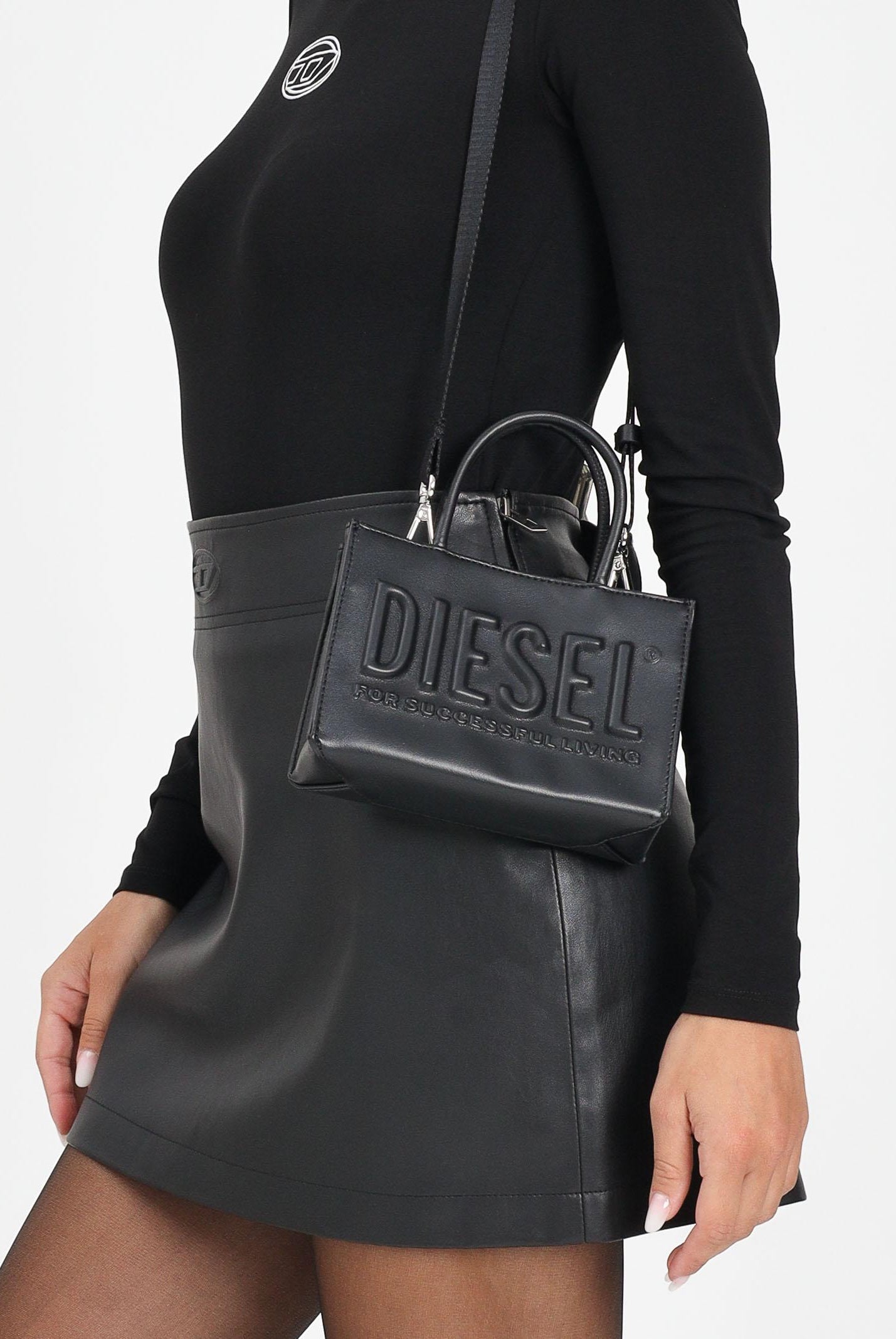 DIESEL Borsa a mano nera da donna con logo in rilievo J02529P8073 T8013 DIESEL