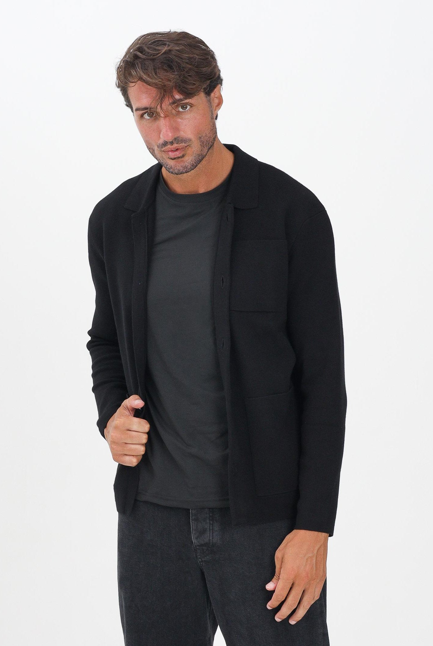 SELECTED HOMME Cardigan nero da uomo 16096549 BL SELECTED HOMME