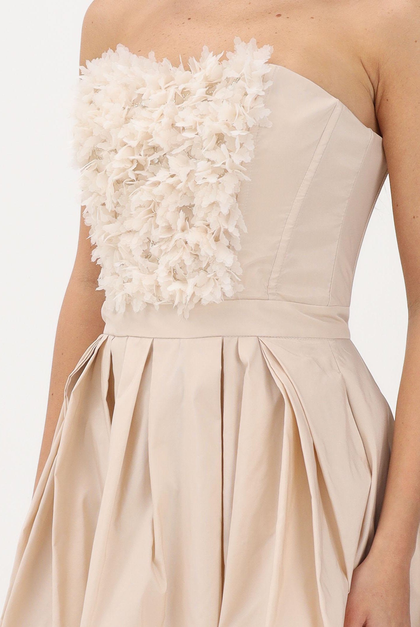 ELISABETTA FRANCHI Abito midi beige da donna con ricami floreali 3D AB94262E2 045 ELISABETTA FRANCHI