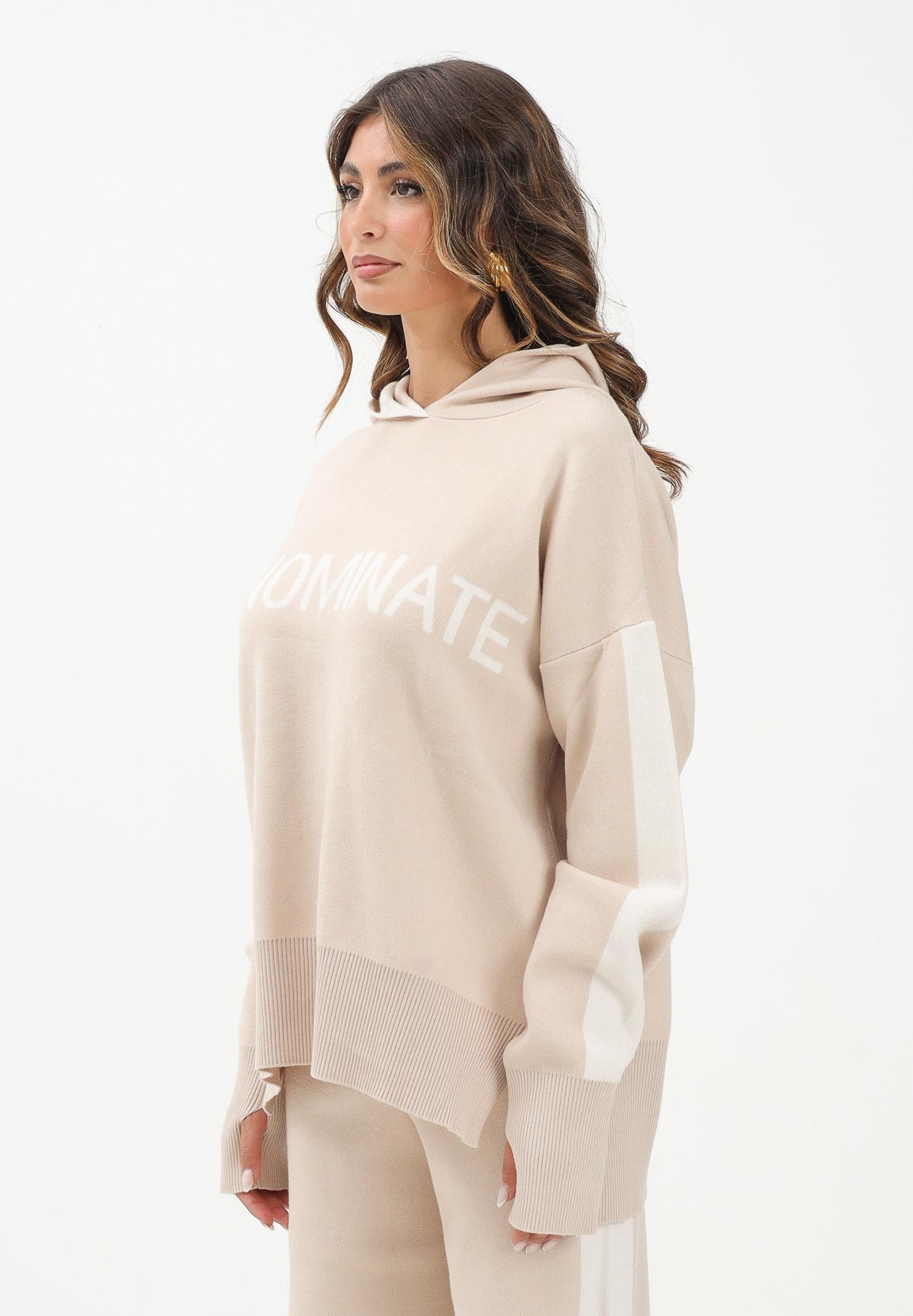 HINNOMINATE Maglia con cappuccio beige da donna con bande e logo HMABW02124 BE11 HINNOMINATE
