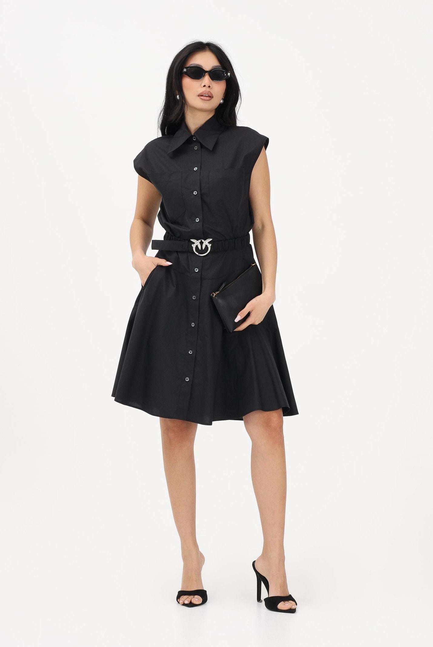 PINKO Abito chemisier nero da donna con cintura 103111A2LD Z99 PINKO