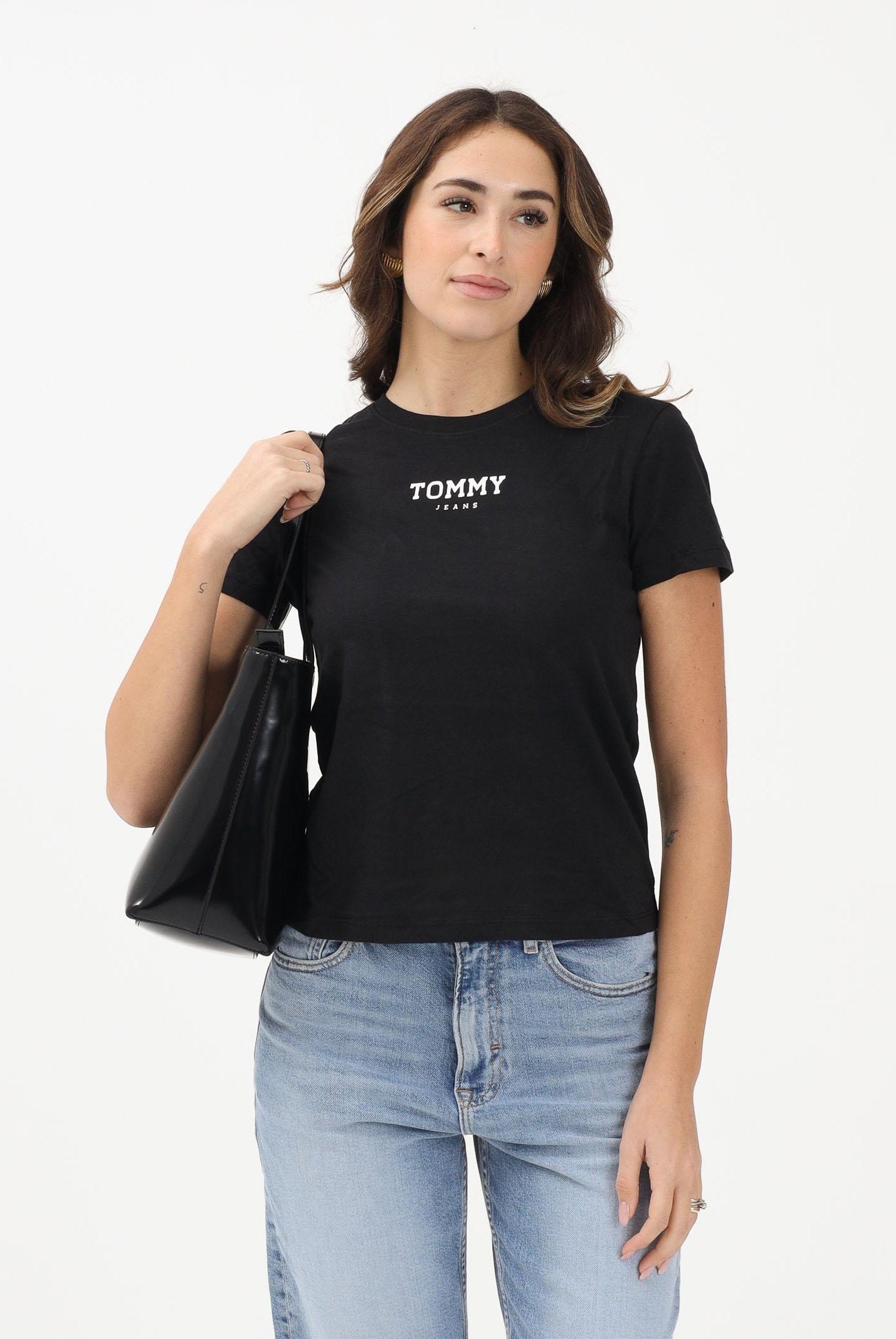 TOMMY JEANS T-shirt a manica corta nera da donna con logo DW0DW21842 BDS TOMMY JEANS
