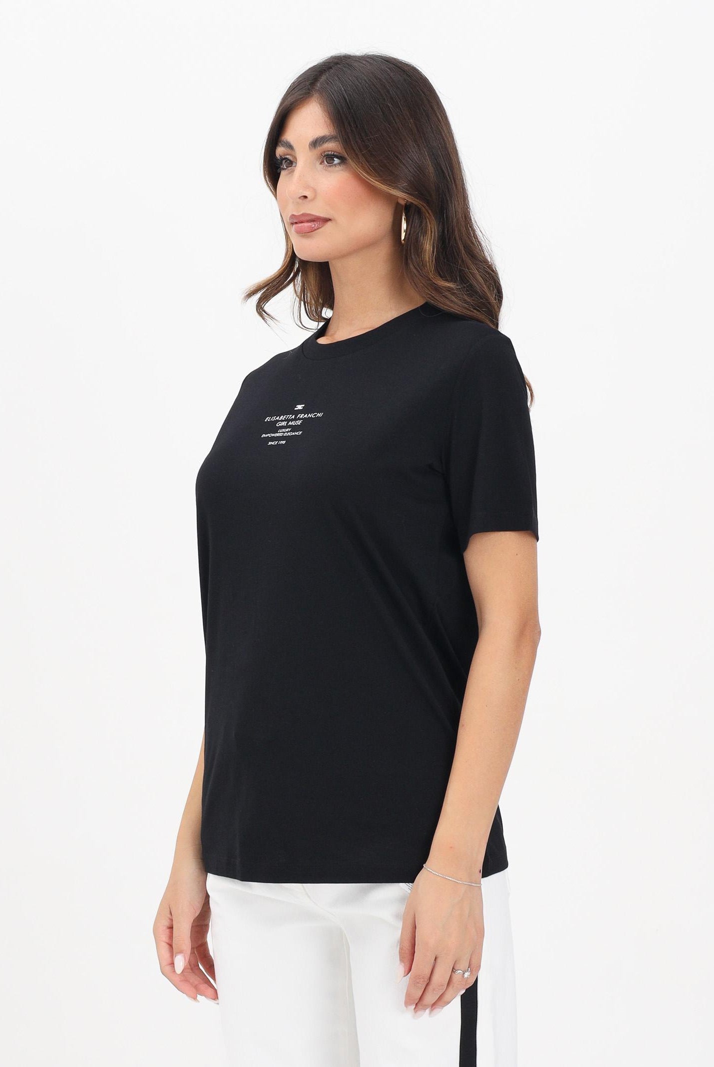 ELISABETTA FRANCHI T-shirt a manica corta nera da donna con stampa MA63D56E2 110 ELISABETTA FRANCHI