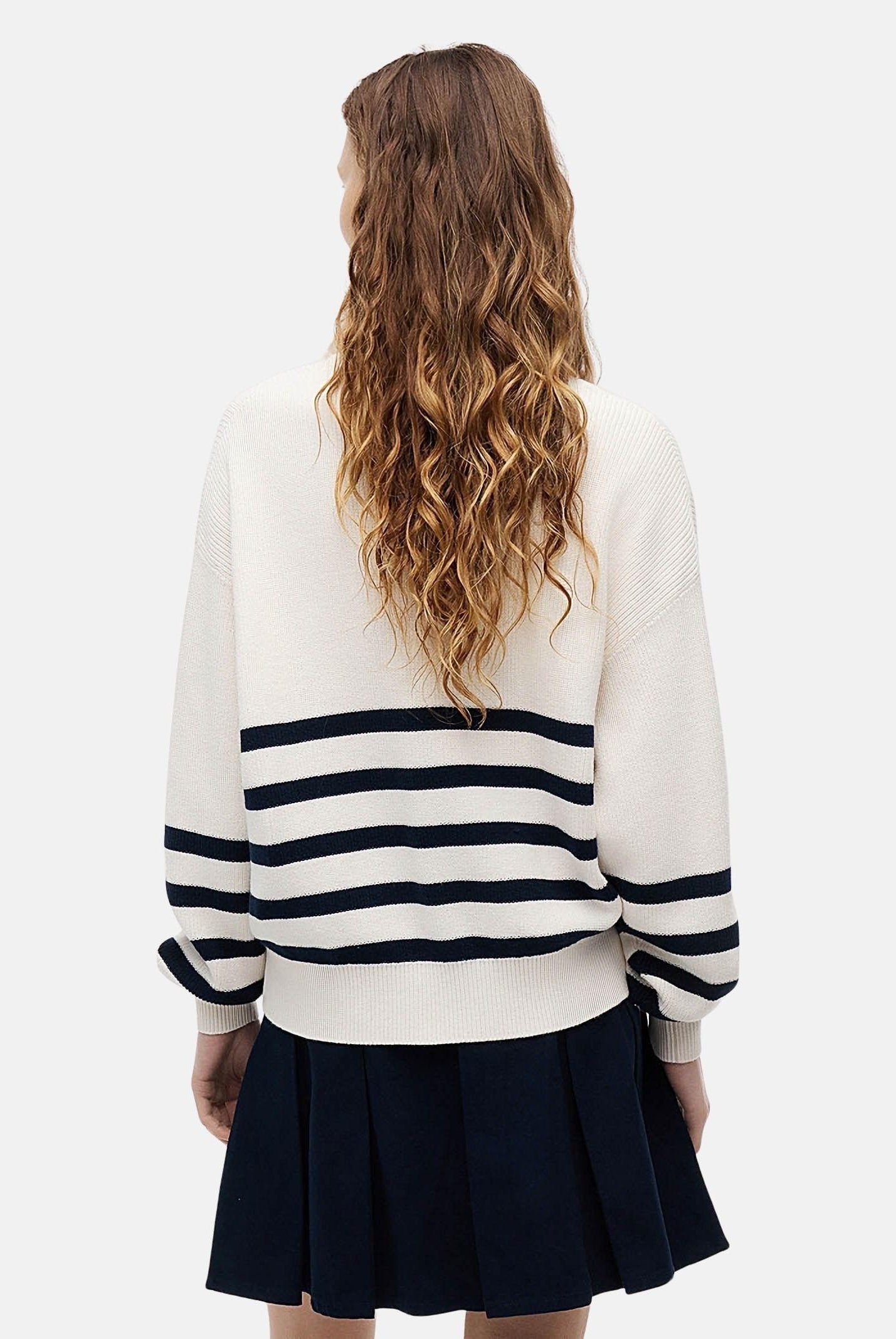 TOMMY JEANS maglione Tommy Badge Stripe Quarter-Zip Jumper Ancient White Stripe bianco/panna donna. DW0DW22928 YBH TOMMY JEANS