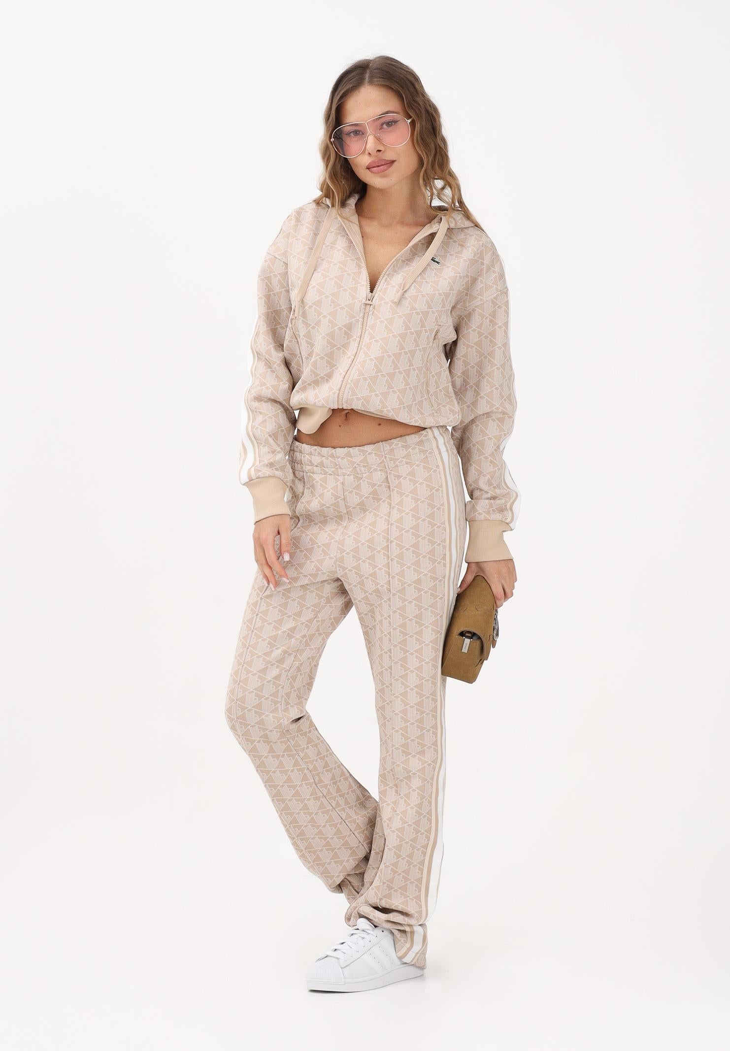 LACOSTE Felpa con zip beige da donna in jacquard con monogramma SF7606 8GI LACOSTE