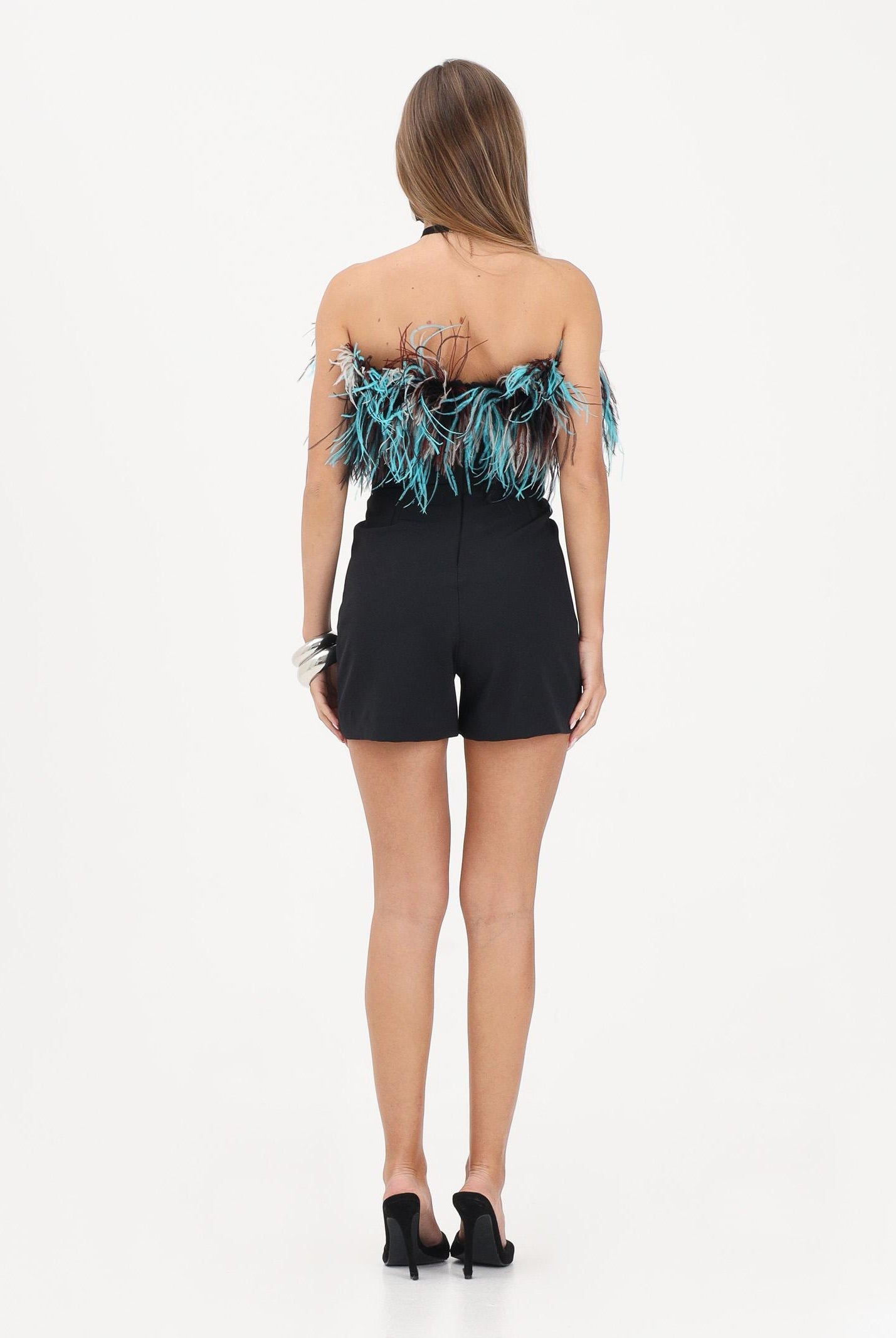 NOELL MAGGINI Tuta corta nera da donna con piume 0626159 NE NOELL MAGGINI