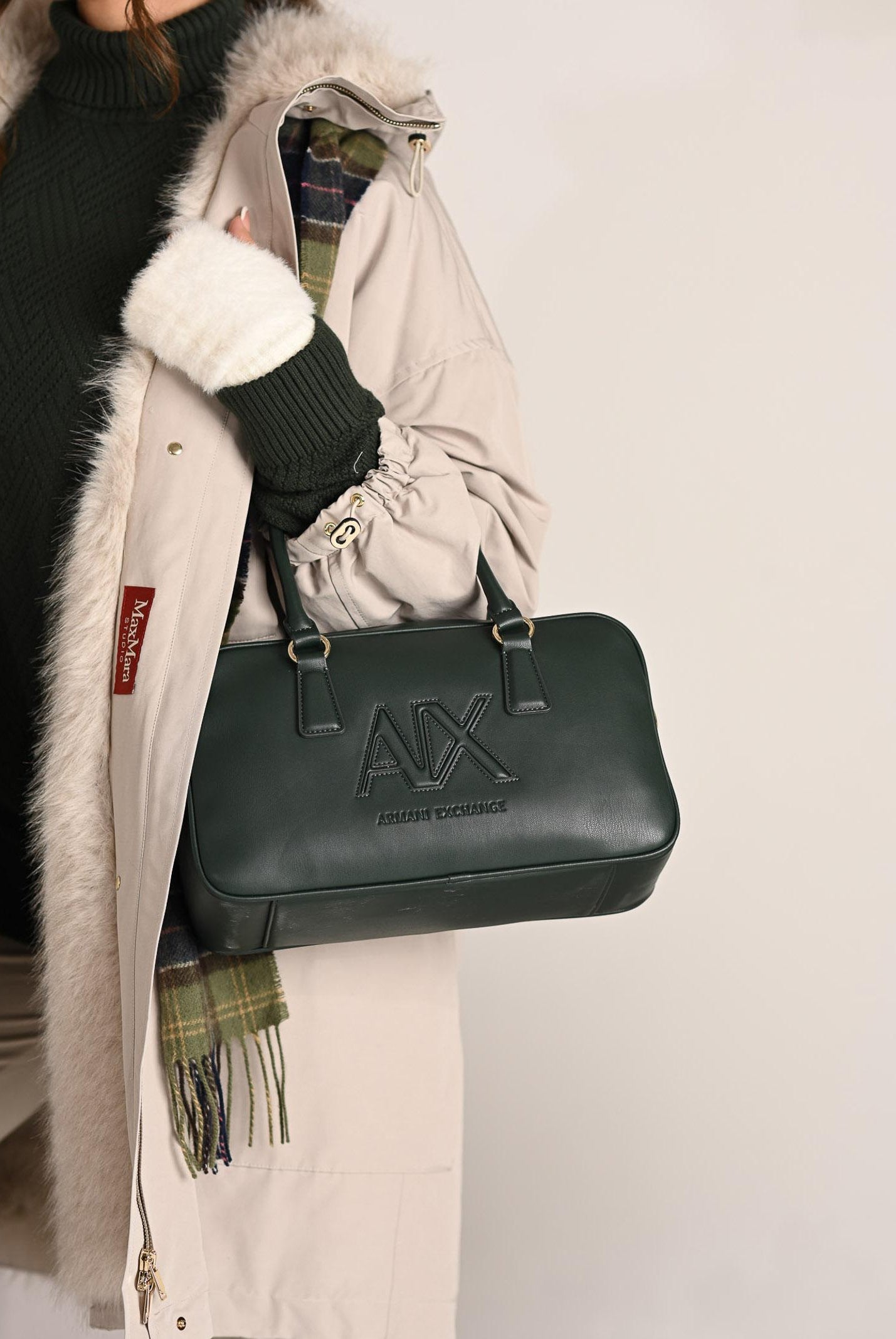 ARMANI EXCHANGE Borsa a spalla verde da donna con ricamo logo XW001566AF15634 U7304 ARMANI EXCHANGE