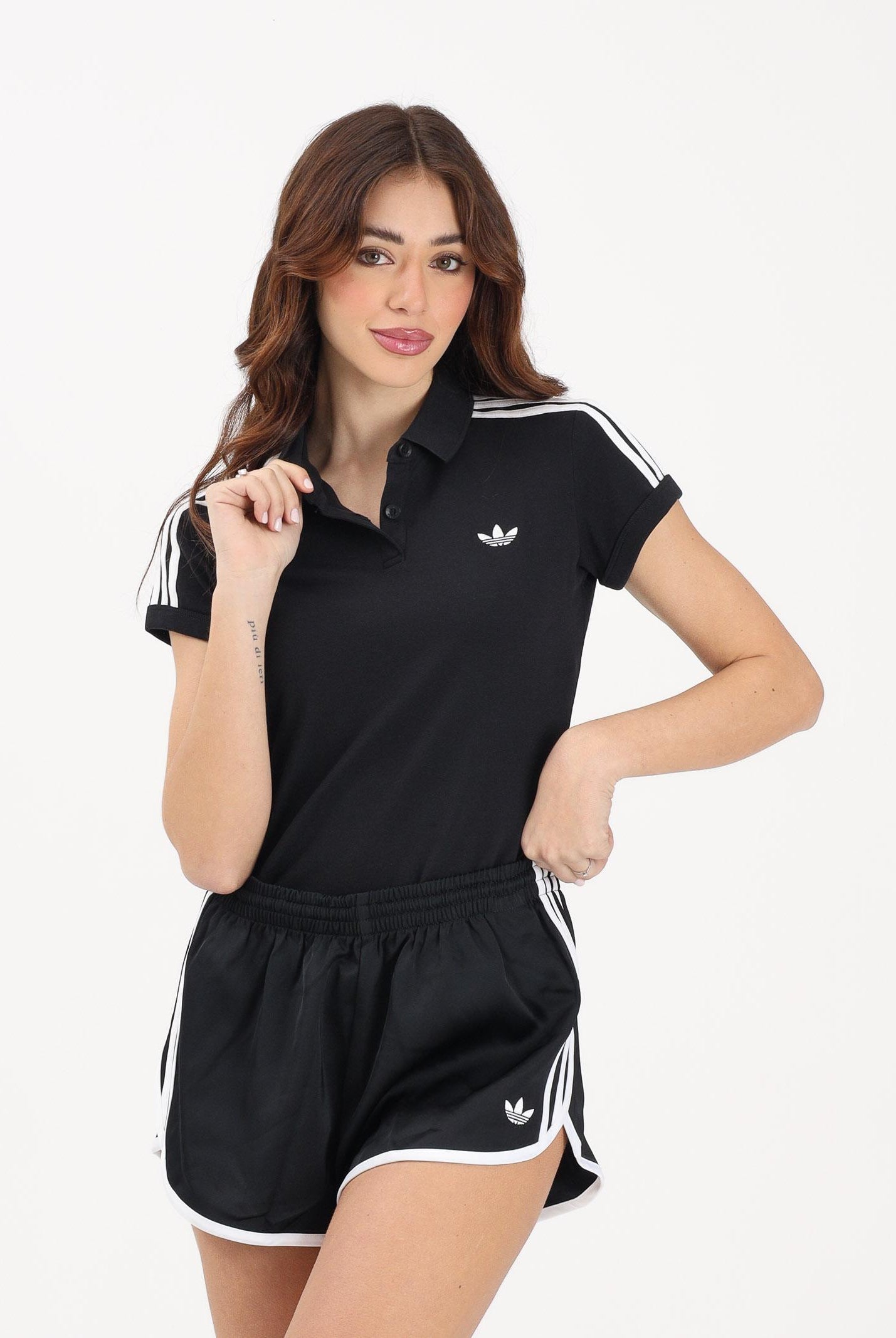 ADIDAS ORIGINALS Polo a manica corta 3-Stripes nera da donna KD7974 . ADIDAS ORIGINALS
