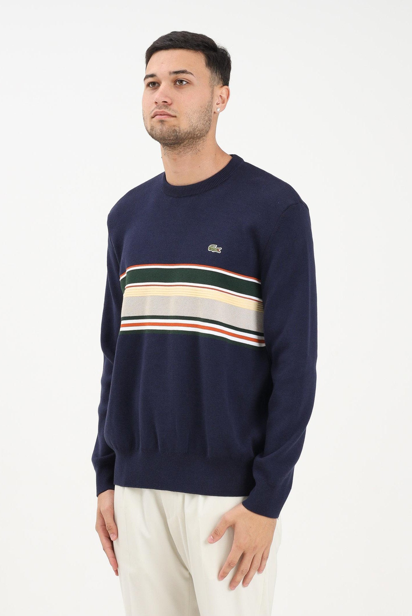 LACOSTE Maglioncino girocollo French Made Striped blu da uomo AH5944 9IL LACOSTE