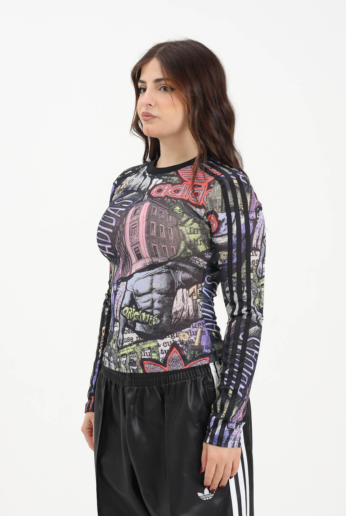 ADIDAS ORIGINALS T-shirt a manica lunga adidas X Jeremy Scott Pride AOP Power Mesh multicolore da donna JW0826 . ADIDAS ORIGINALS