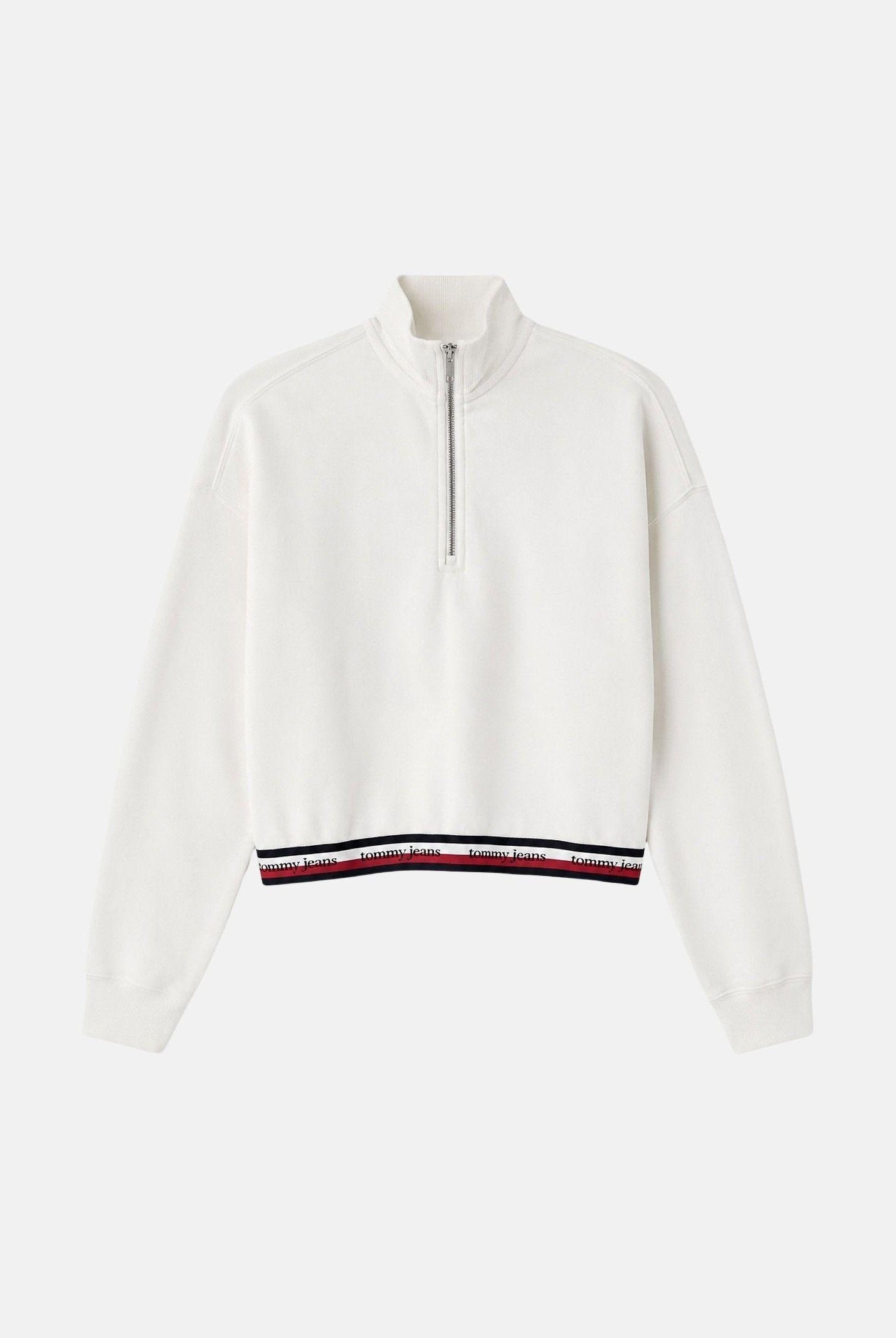 TOMMY JEANS felpa Boxy Quarter-Zip color Ecru, bianco, da donna DW0DW23144 YBL TOMMY JEANS
