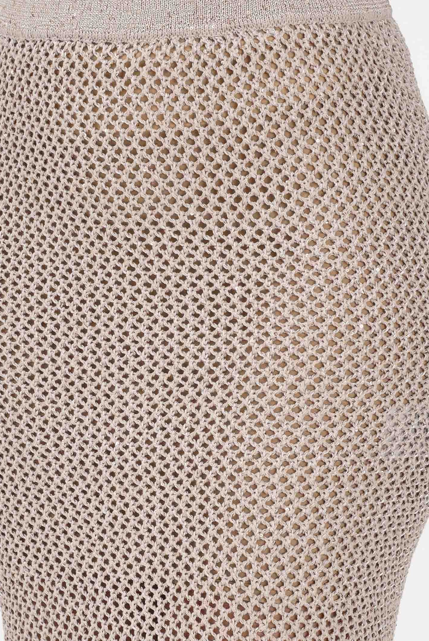 AKEP Gonna lunga beige da donna con spacco e dettagli trasparenza GOKD13038 V3 AKEP