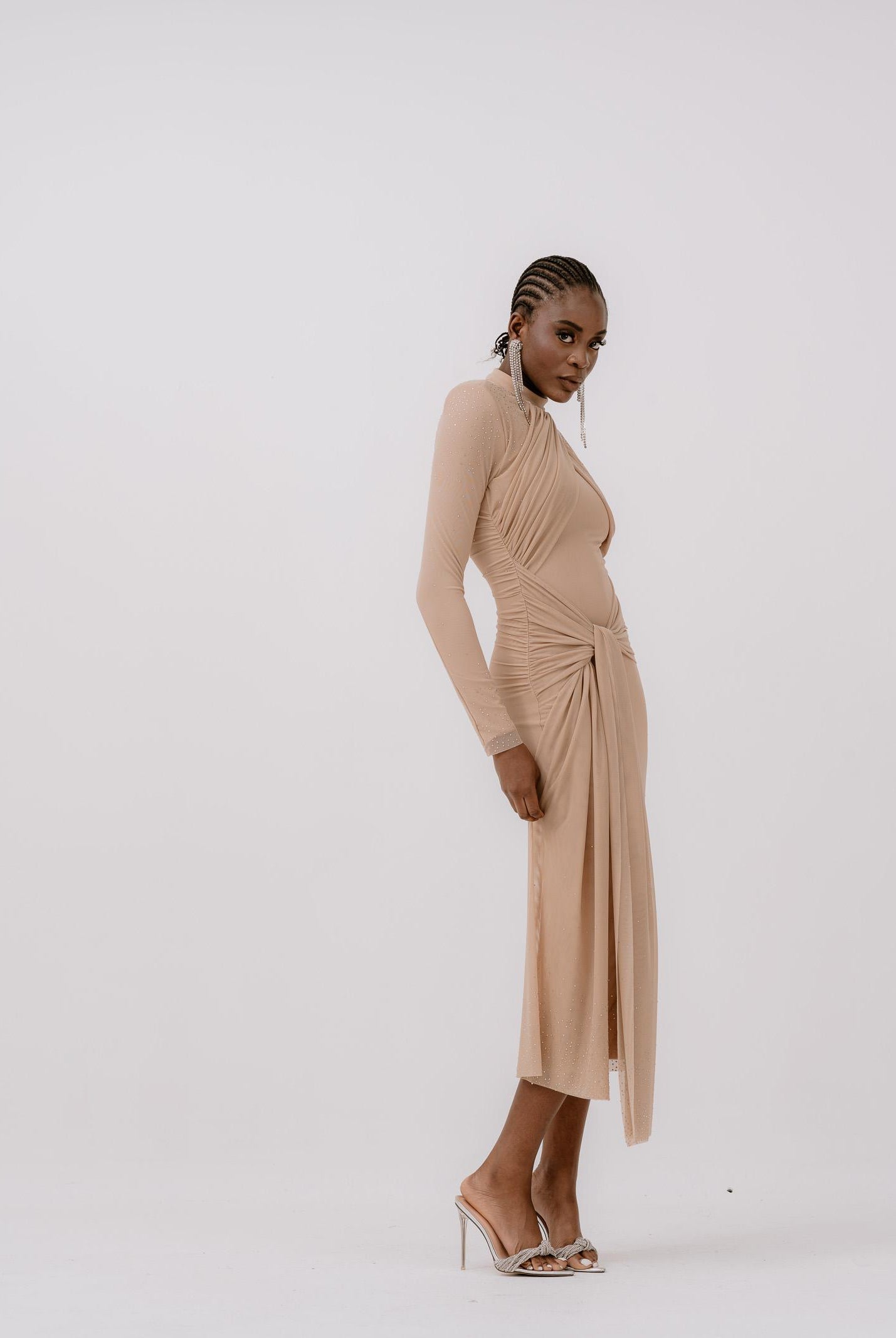 ALMA SANCHEZ Abito midi Acaico nude da donna con applicazioni di micro strass AS2526100RT 063 ALMA SANCHEZ