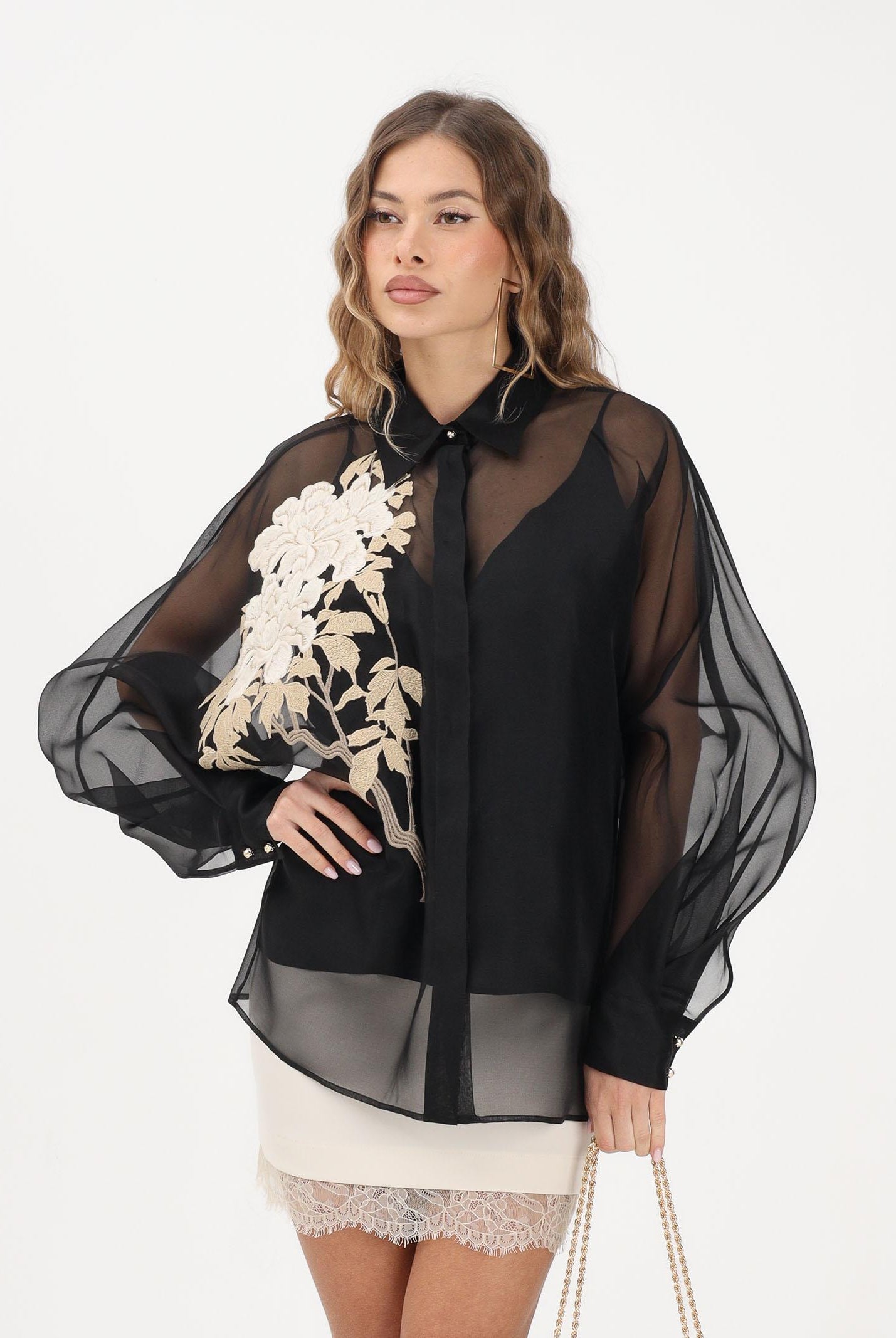 MAX MARA Camicia a manica lunga nera da donna con ricamo floreale 2616261014600 002 MAX MARA