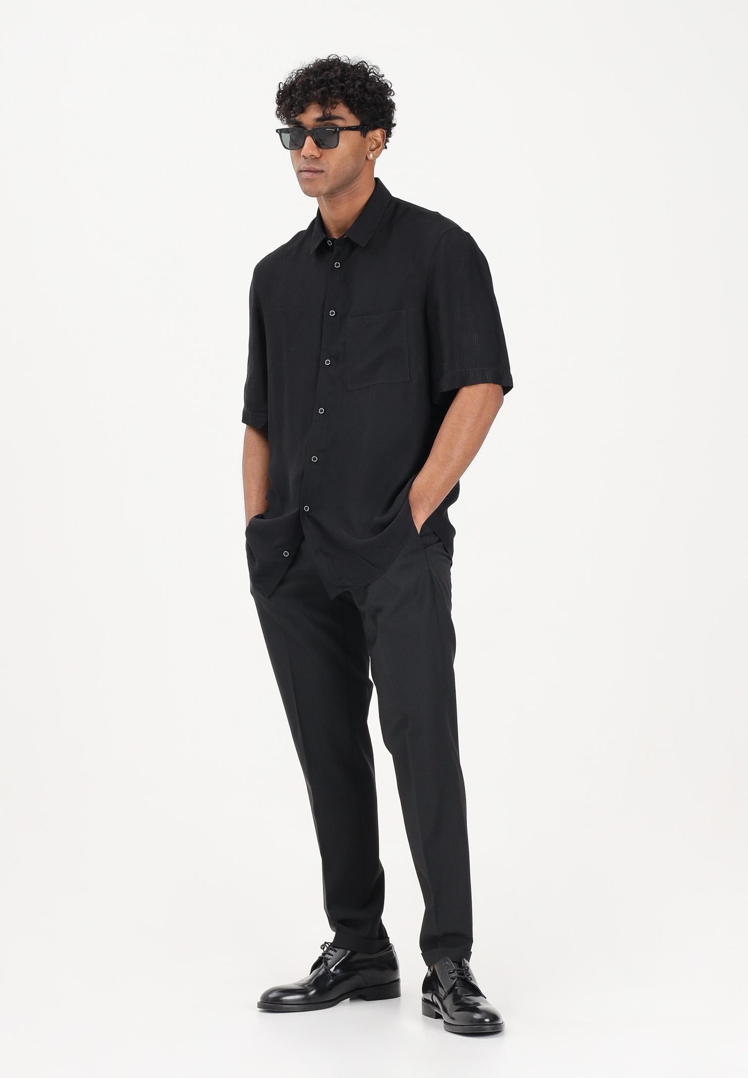 PATRIZIA PEPE Camicia a manica corta nera da uomo in viscosa jacquard 5C312TA093J K103 PATRIZIA PEPE