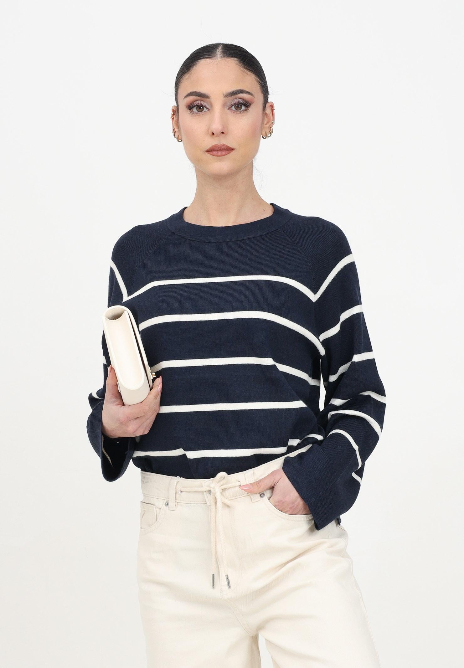 JDY Maglioncino girocollo blu da donna con righe orizzontali 15339172 Eggnog JDY