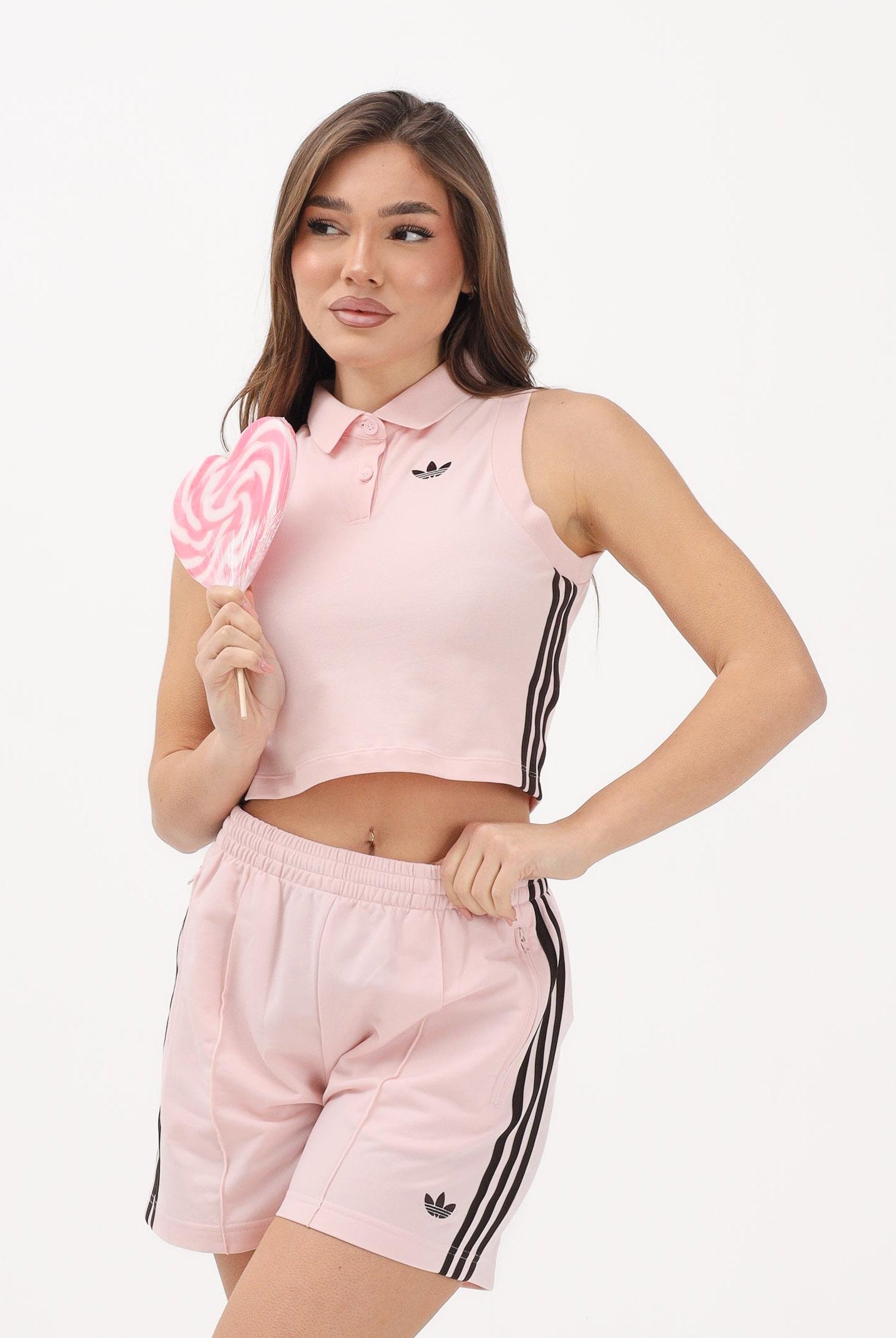 ADIDAS ORIGINALS Polo smanicata rosa e marrone da donna KD3703 . ADIDAS ORIGINALS