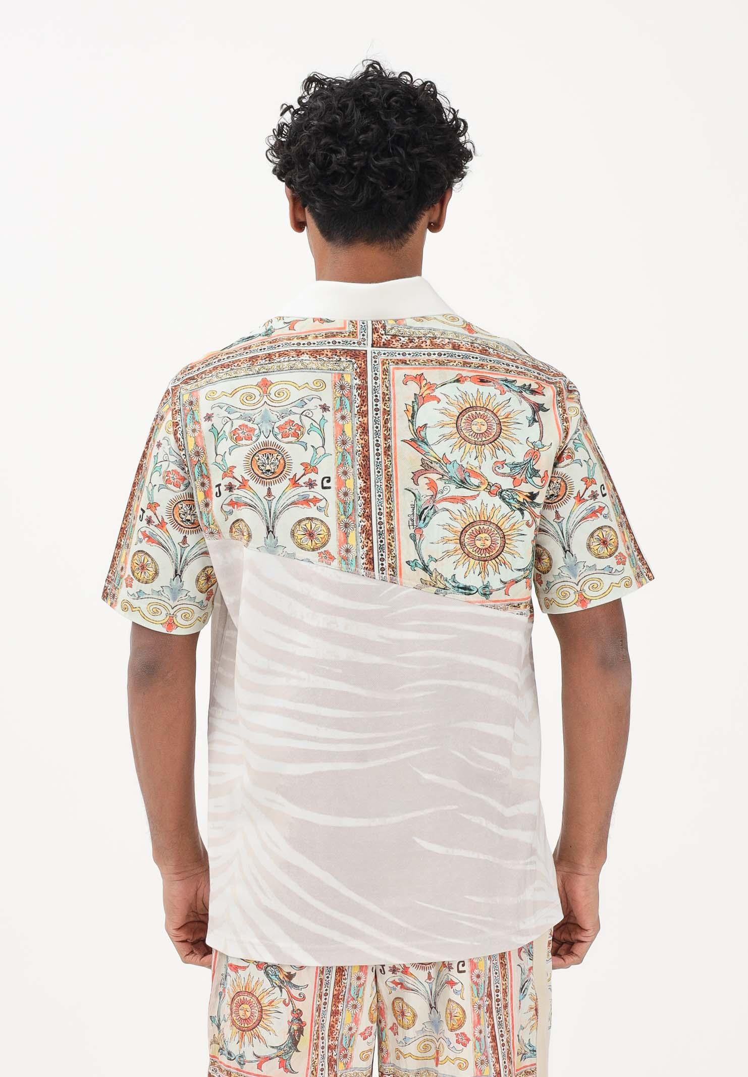 JUST CAVALLI Polo a manica corta avorio da uomo con stampa ornamentale 80OAGE09CJ116 R85 JUST CAVALLI