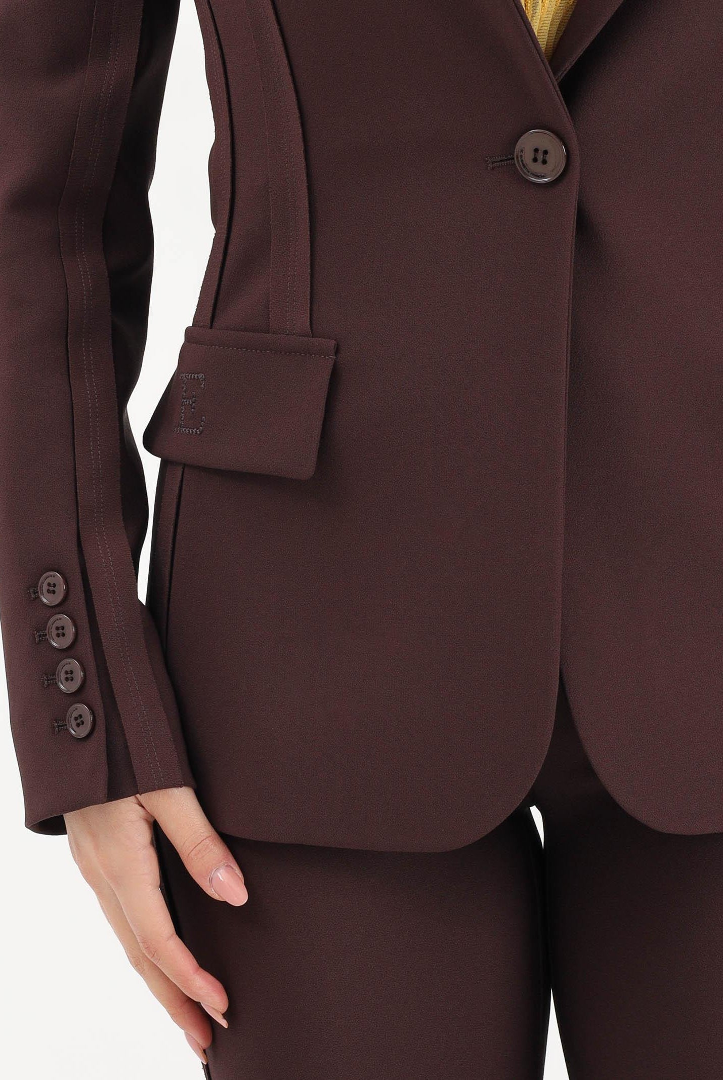 ELISABETTA FRANCHI Giacca monopetto cacao da donna con motivi a taglio vivo GI21661E2 644 ELISABETTA FRANCHI