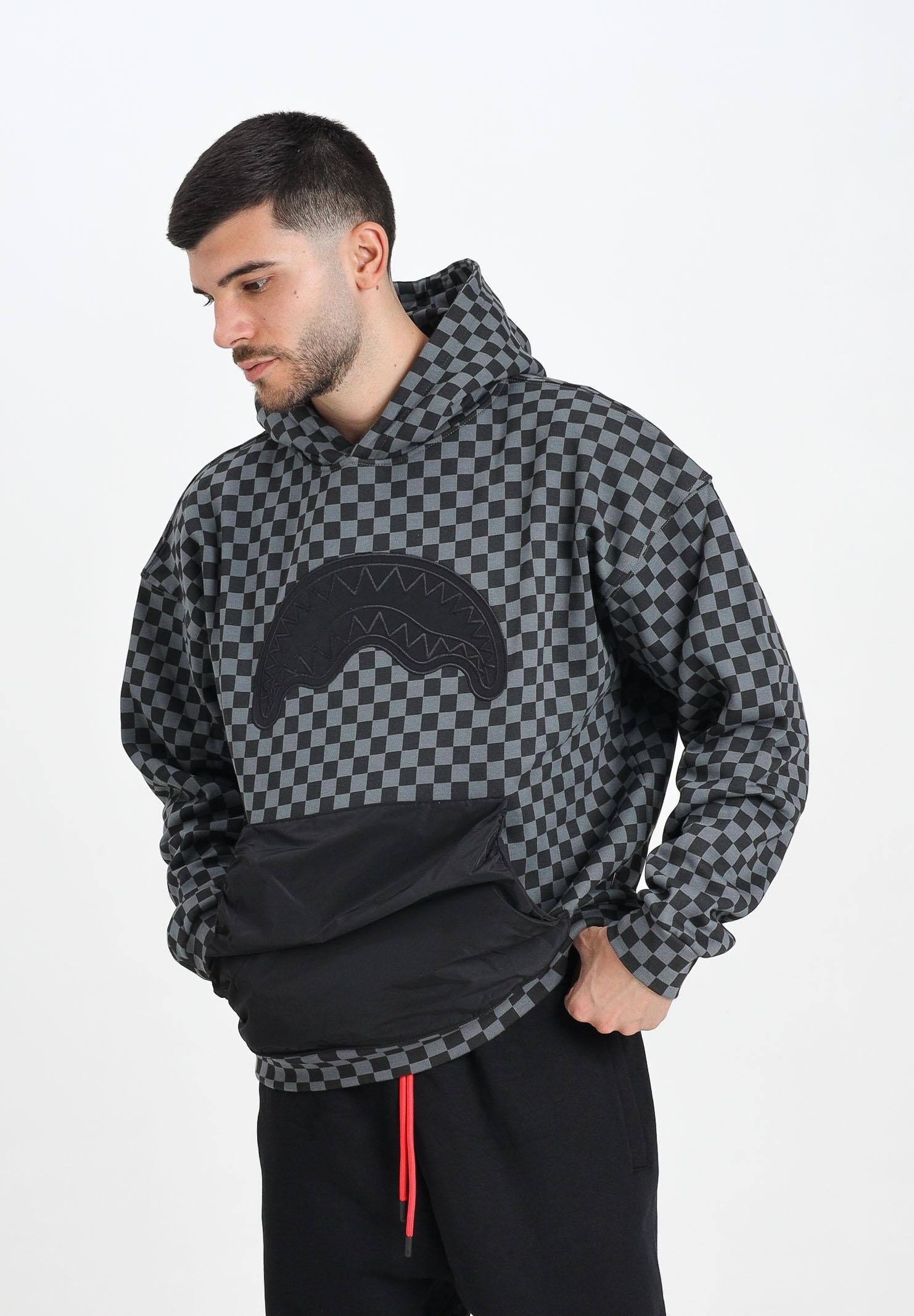 SPRAYGROUND Felpa con cappuccio grigia e nera da uomo rifinita da Shark SP823GBLK SPRAYGROUND