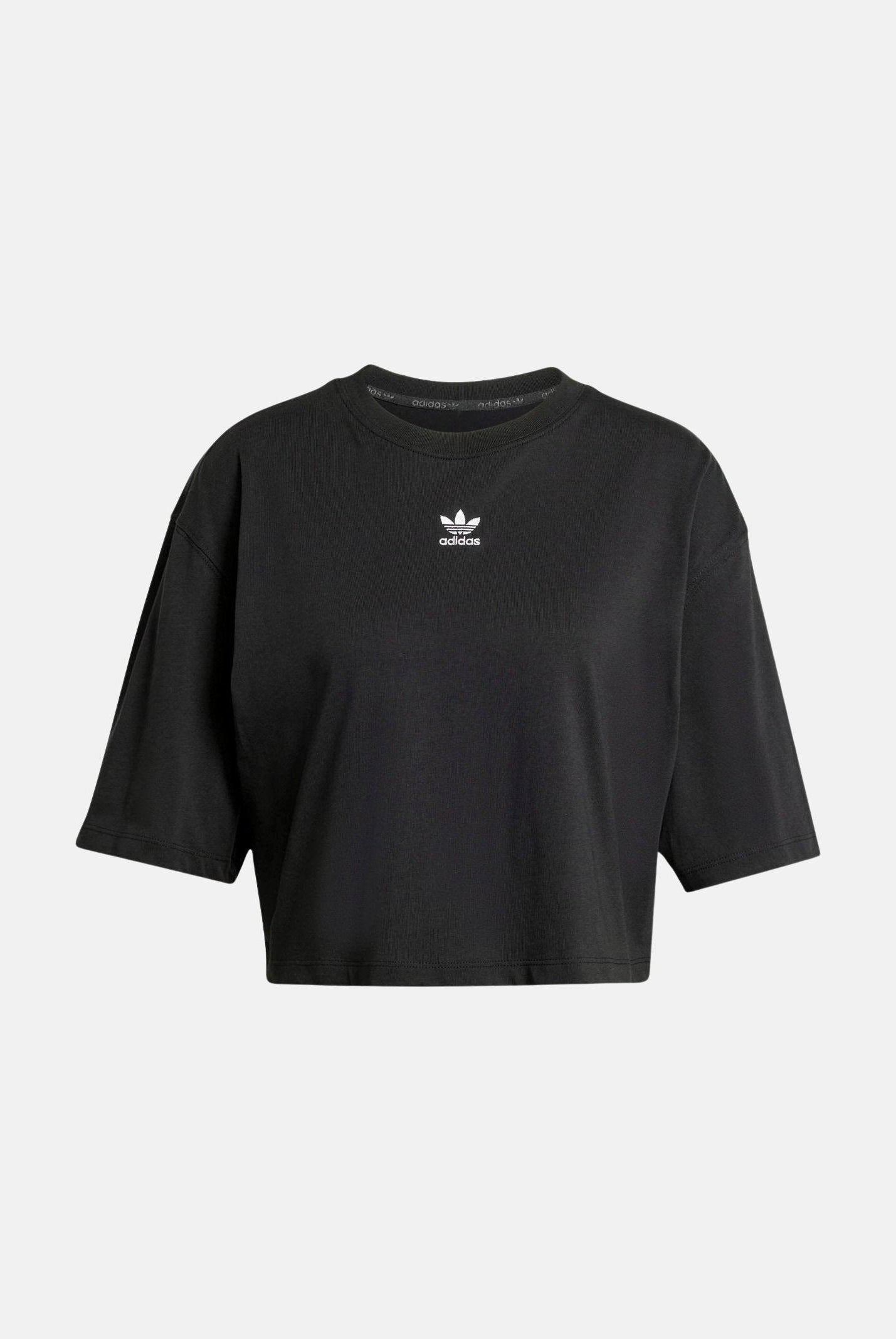 ADIDAS ORIGINALS T-shirt a manica corta Essentials Crop nera da donna IW5706 . ADIDAS ORIGINALS