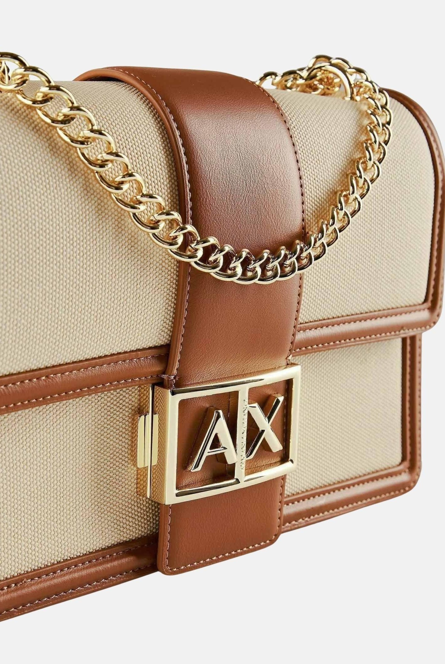ARMANI EXCHANGE Borsa a tracolla beige e cuoio da donna con fibbia logo XW000070AF22570 M6261 ARMANI EXCHANGE