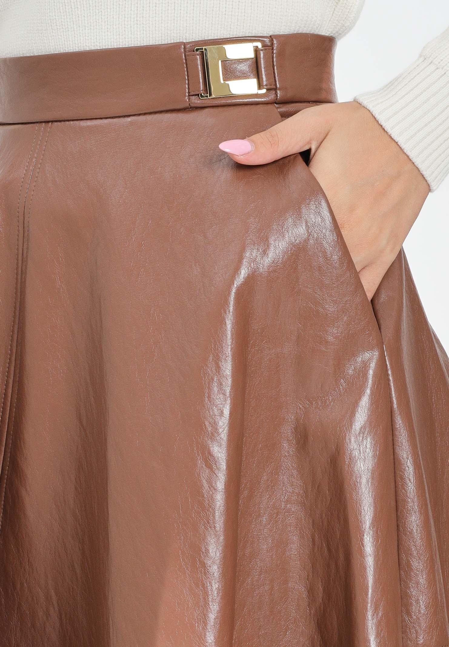 ELISABETTA FRANCHI Gonna midi cammello da donna con dettagli logo<BR/><BR/> GO13656E2 EC1 ELISABETTA FRANCHI