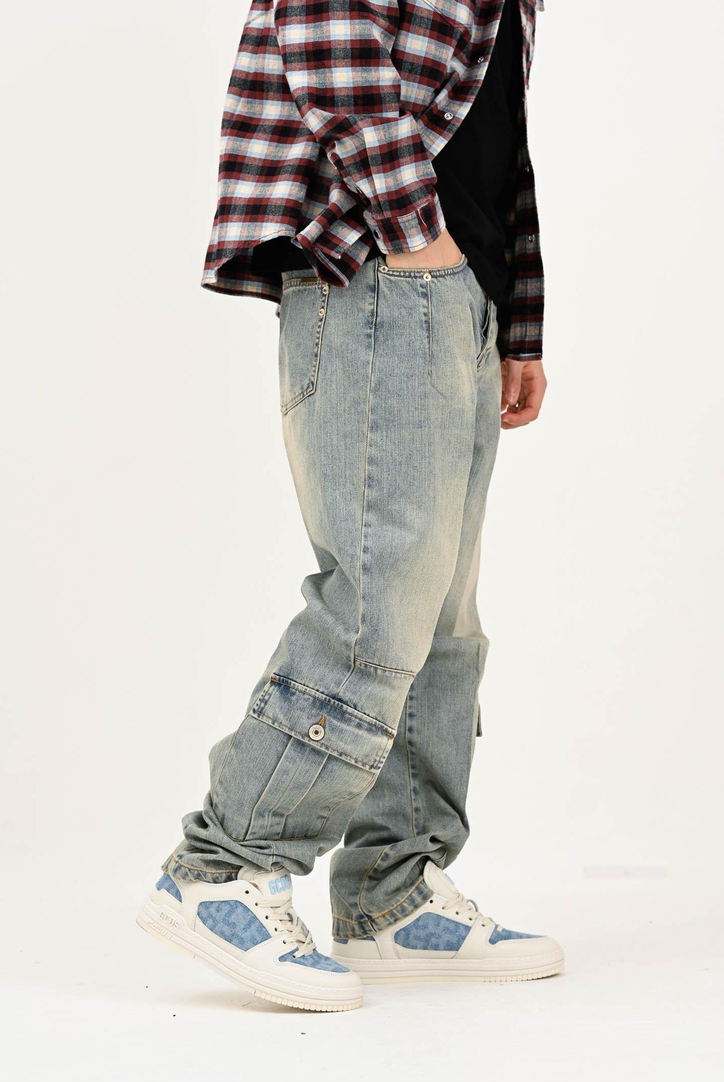 YES LONDON Jeans cargo in denim chiaro da uomo XJ3225 CA YES LONDON