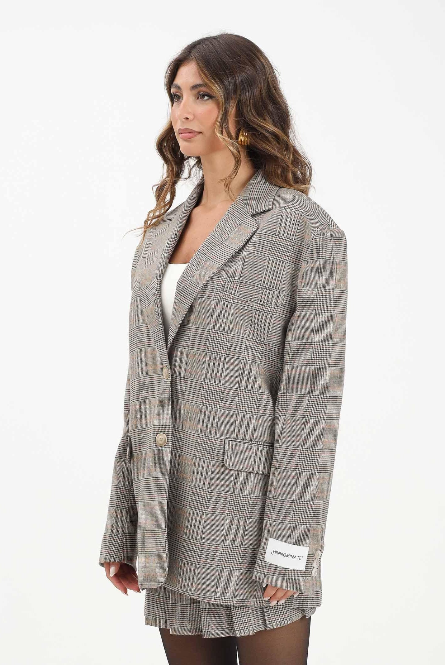 HINNOMINATE Giacca beige da donna con motivo principe di galles HMABW02260 BE11 HINNOMINATE