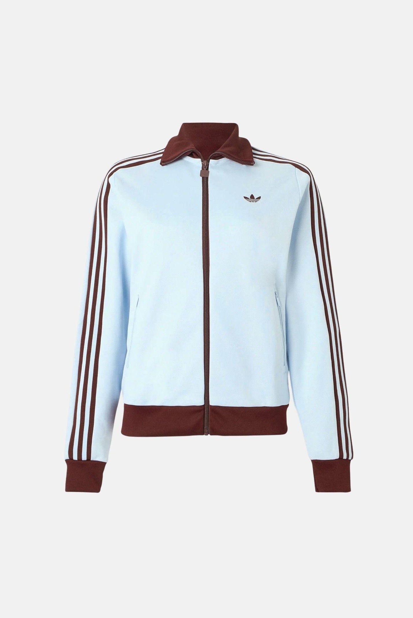 ADIDAS ORIGINALS Felpa con zip 3-Stripes celeste e bordeaux da donna KD3741 . ADIDAS ORIGINALS