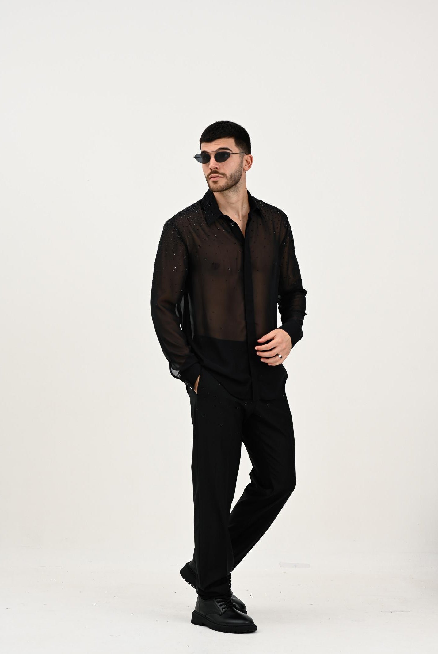 PATRIZIA PEPE Pantalone nero da uomo con strass 5PA225A685 K102 PATRIZIA PEPE