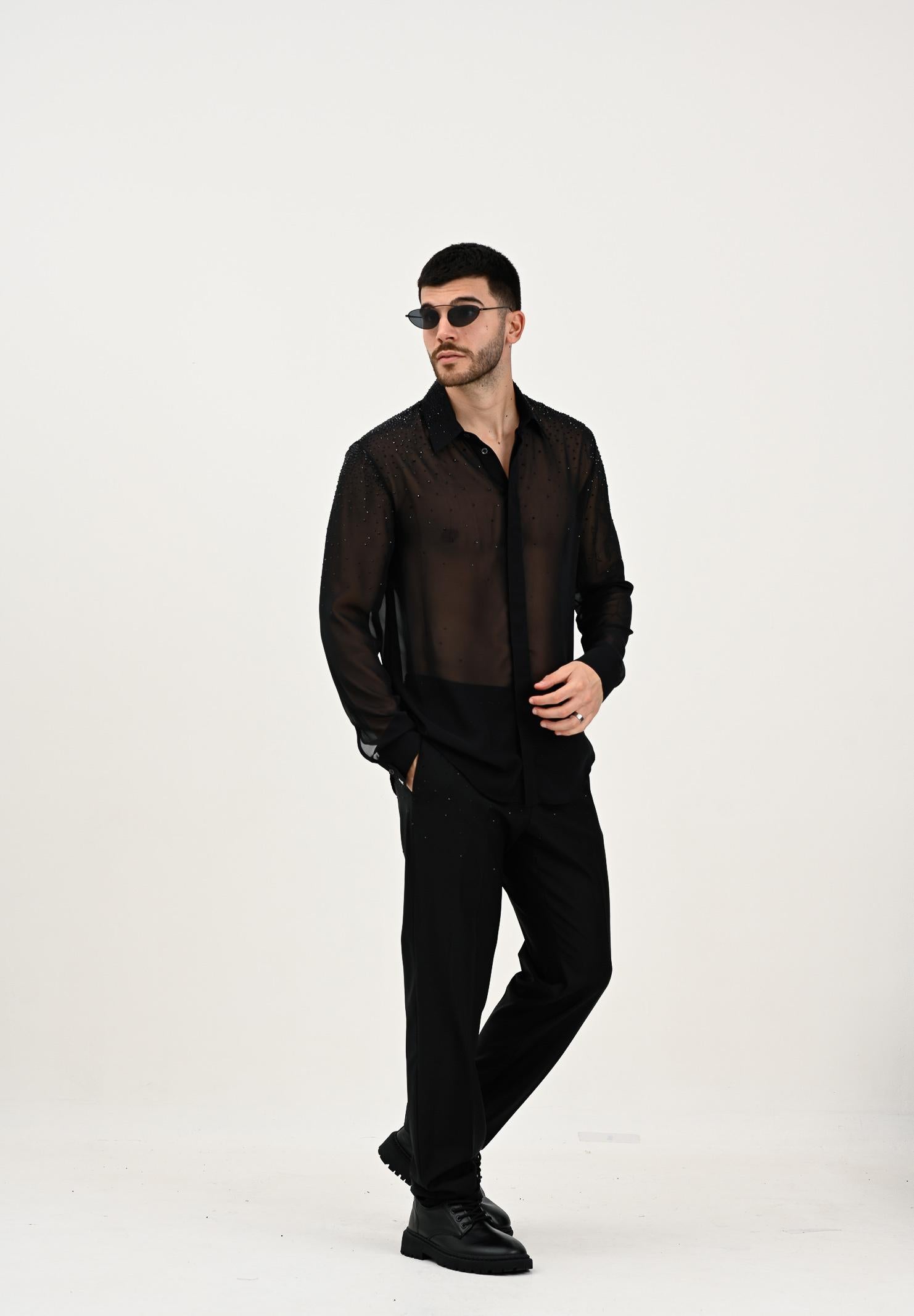 PATRIZIA PEPE Pantalone nero da uomo con strass 5PA225A685 K102 PATRIZIA PEPE