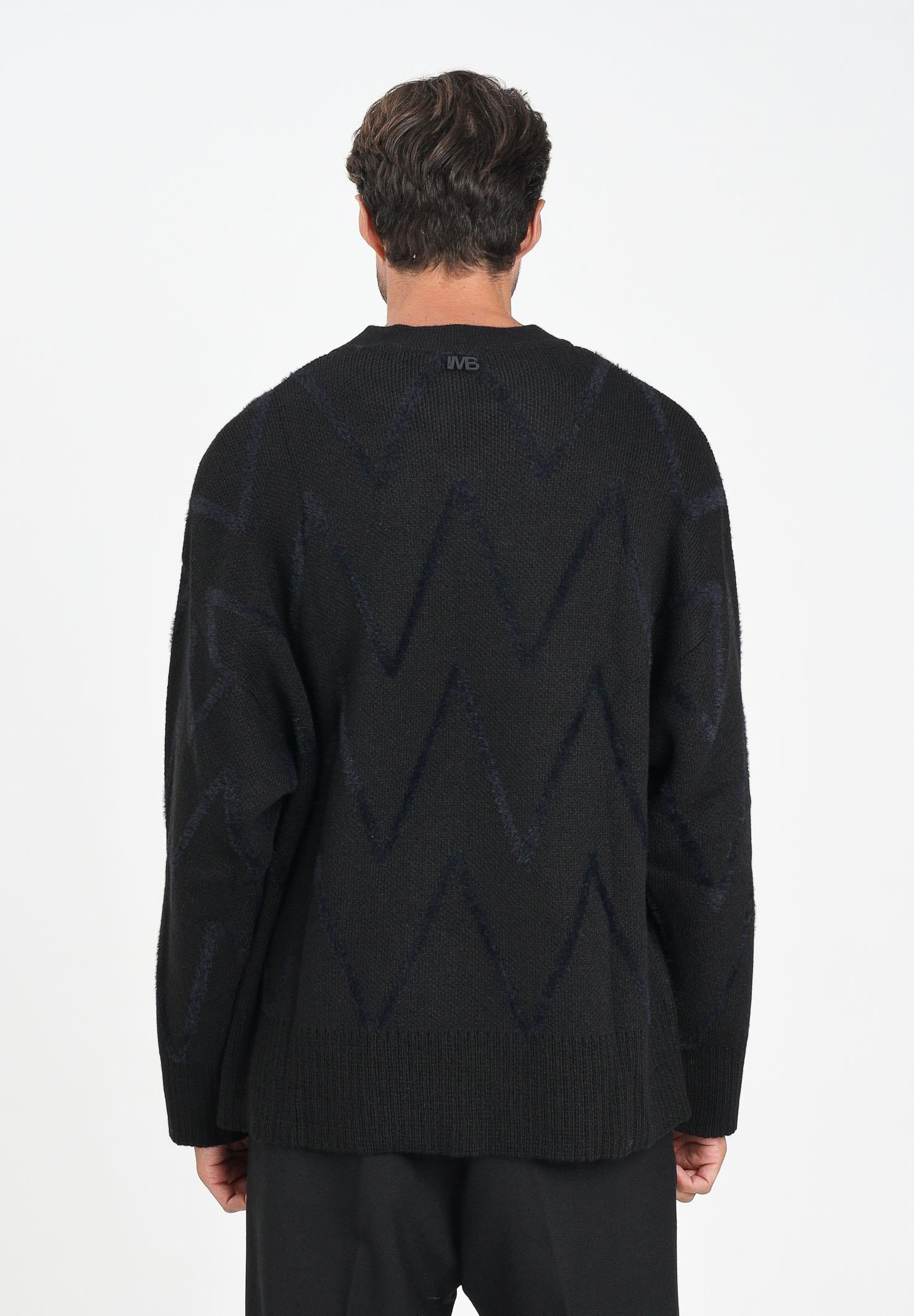 I'M BRIAN Maglione girocollo nero da uomo con motivo zig-zag MA3402 009 I'M BRIAN