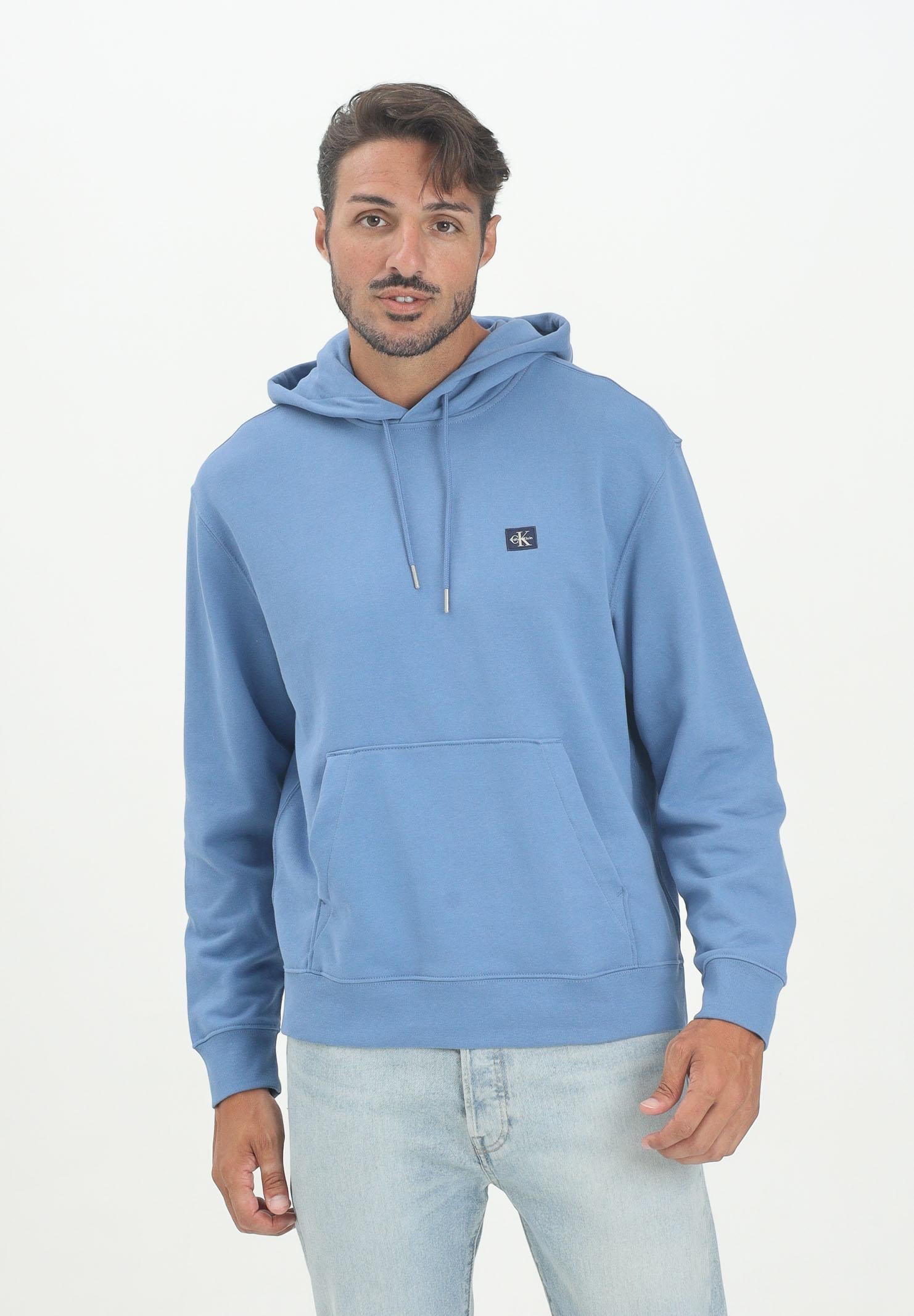 CALVIN KLEIN JEANS Felpa con cappuccio blu indaco da uomo con stemma logo LV04RC274G6PU CALVIN KLEIN JEANS