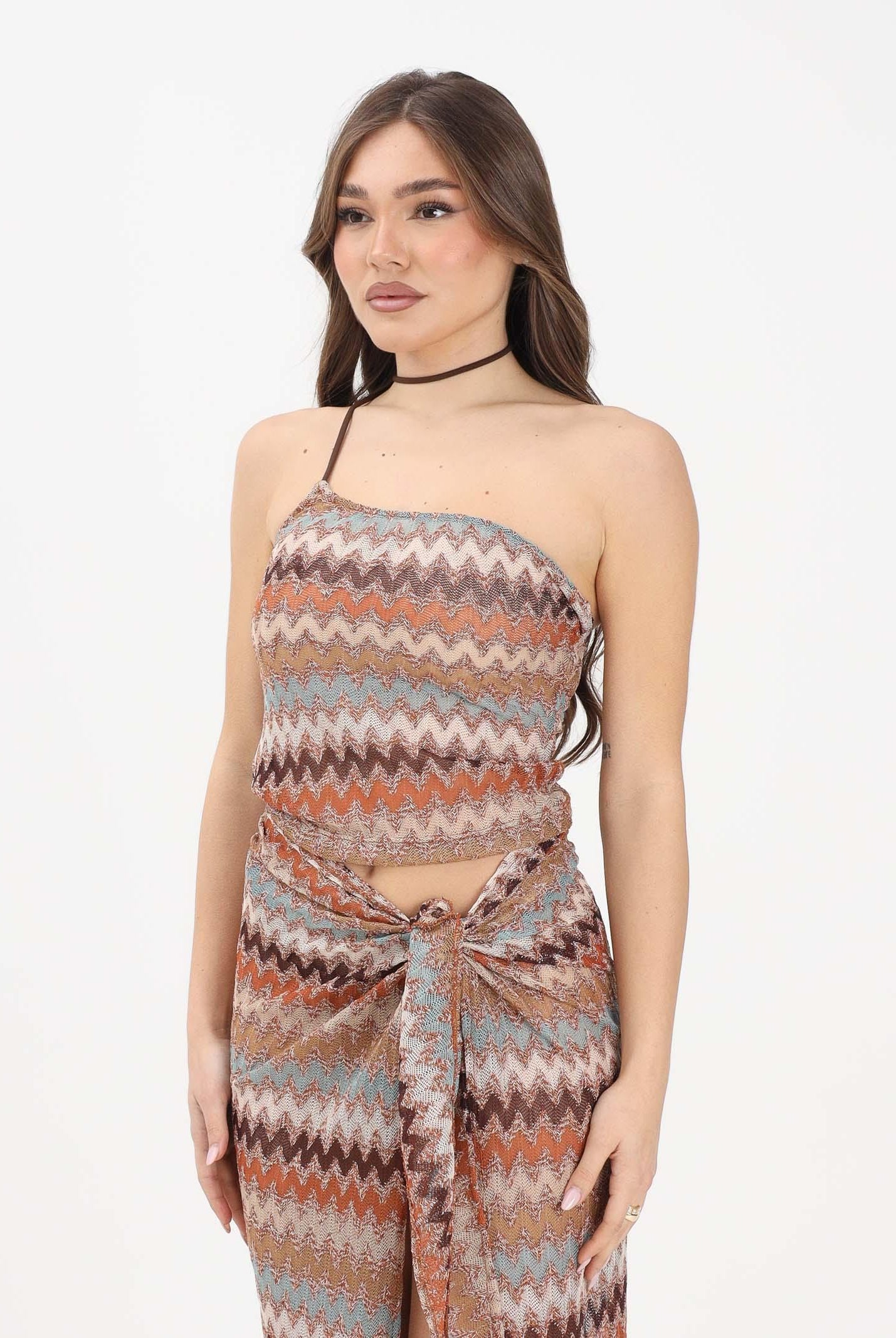 ME FUI Top multicolore da donna con lavorazione a zig-zag MF26-SW0406MC . ME FUI