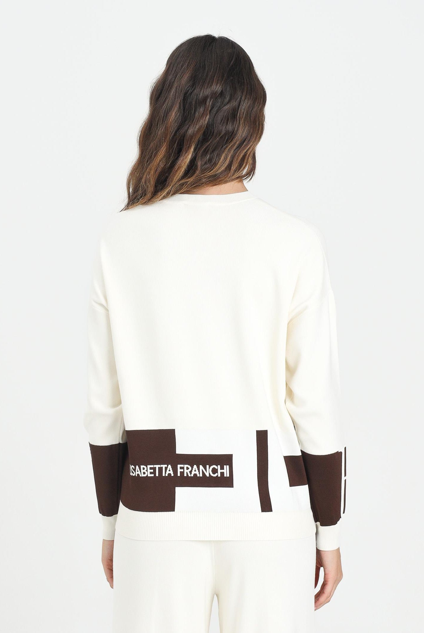 ELISABETTA FRANCHI Maglioncino panna da donna con bande lucide MK01S56E2 EG2 ELISABETTA FRANCHI